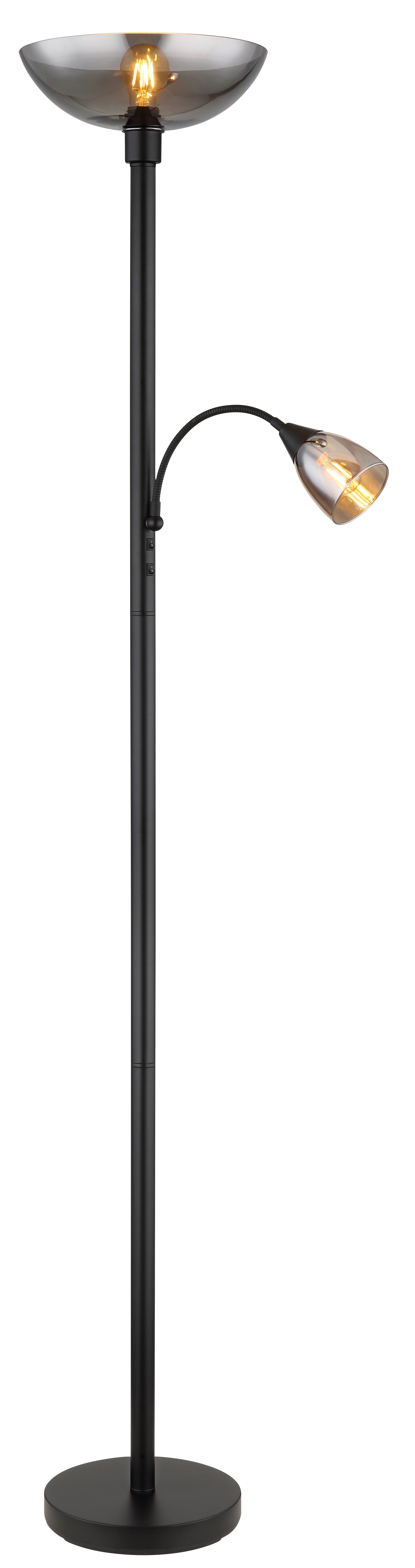 GLOBO Retrofit Deckenfluter mit Leselampe BLADE schwarz /Rauchglas