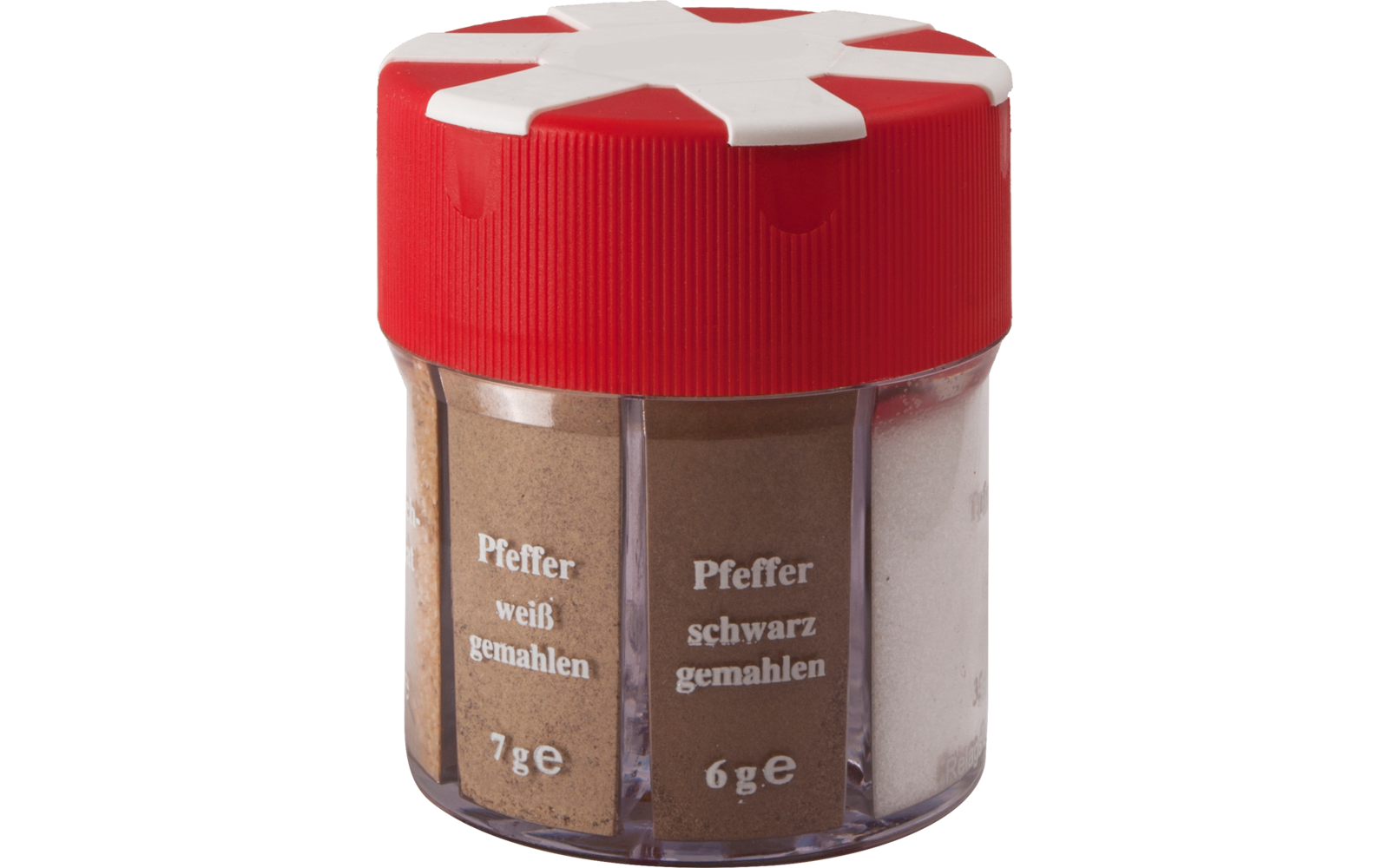 BasicNature Gewürzstreuer 6 in 1 mit Salz / Pfeffer weiß / Pfeffer schwarz / Paprika / Curry  / Knoblauch