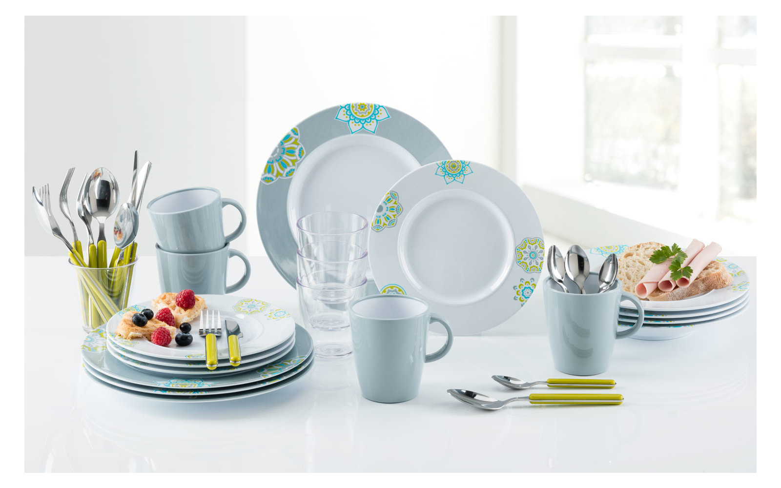 Berger Sandhya Melamin Geschirr-Set 37-tlg. inkl. Besteck lime
