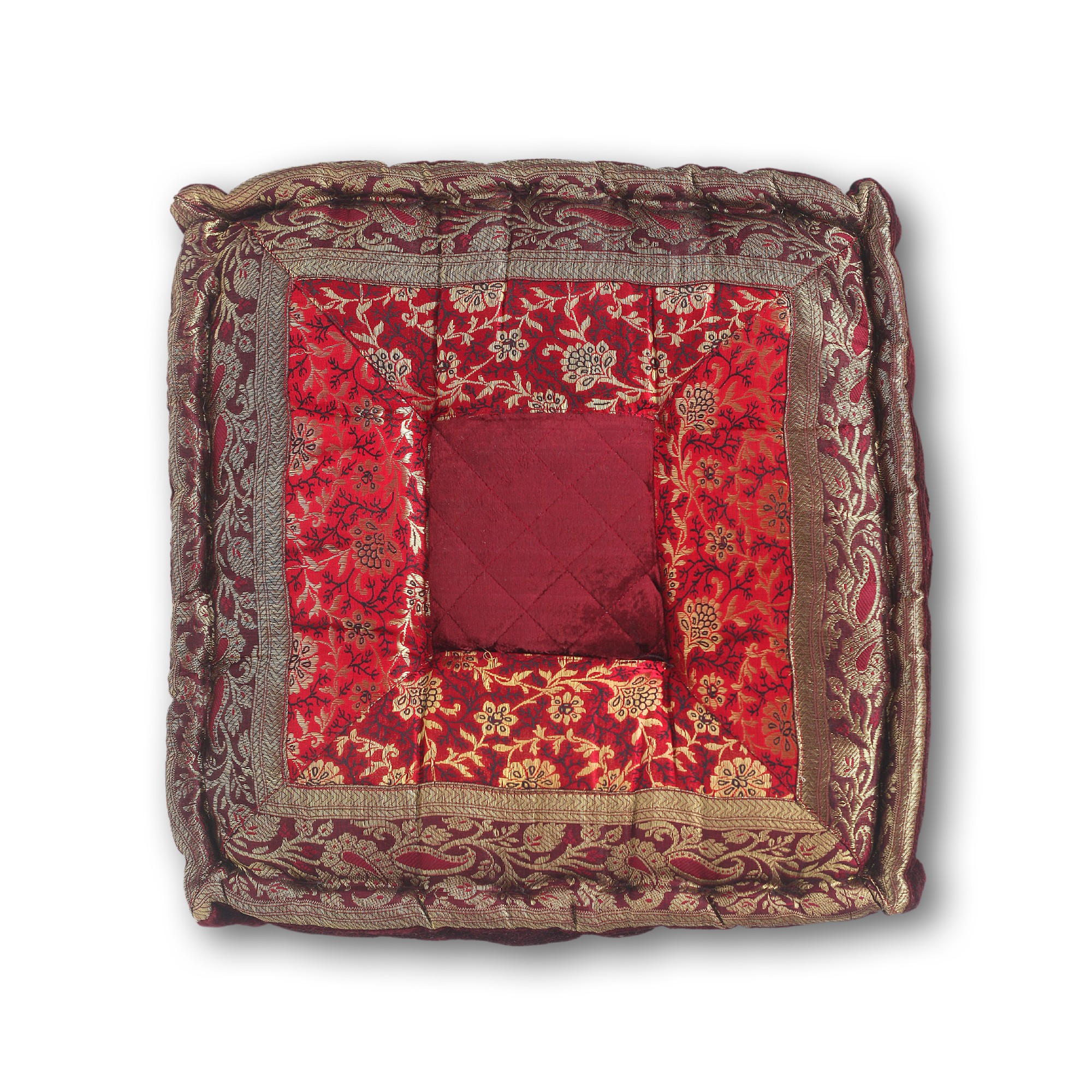 Sitzkissen quadratisch, weinrot/gold, L 40 cm, B 40 cm, H 10 cm von fischer's lagerhaus