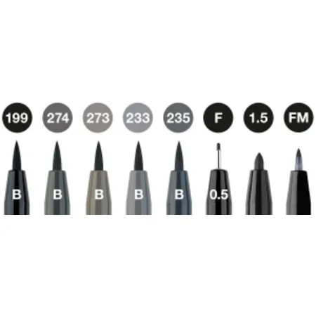 Faber-Castell Tuschestift Pitt Artist Pen Grey&Black 8er Etui, Black & Grey