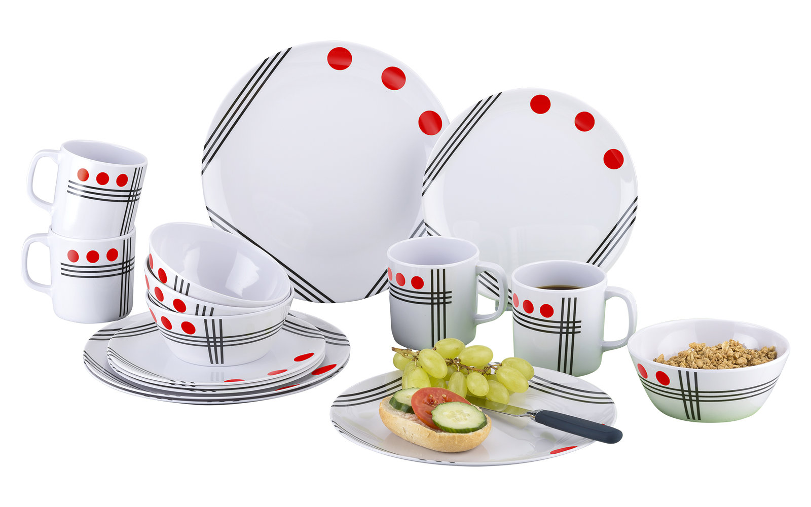 Berger Dots Melamin Geschirr-Set 16 teilig rot