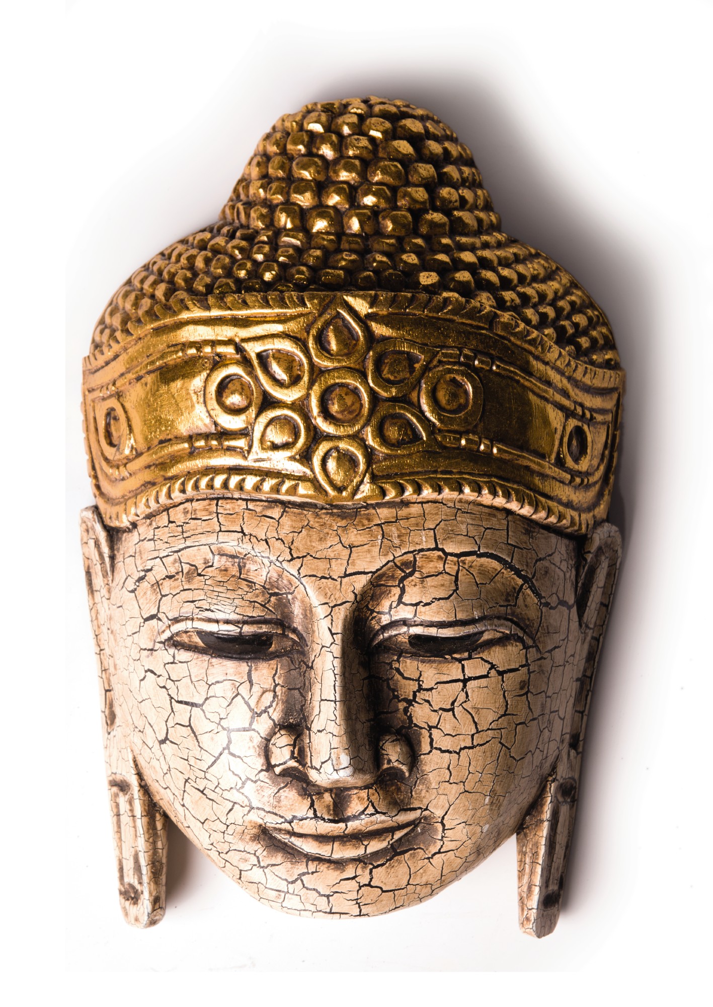 Buddha-Maske cracked, weiß gekälkt, gold, T 13 cm, B 20 cm, H 32 cm günstig bestellen