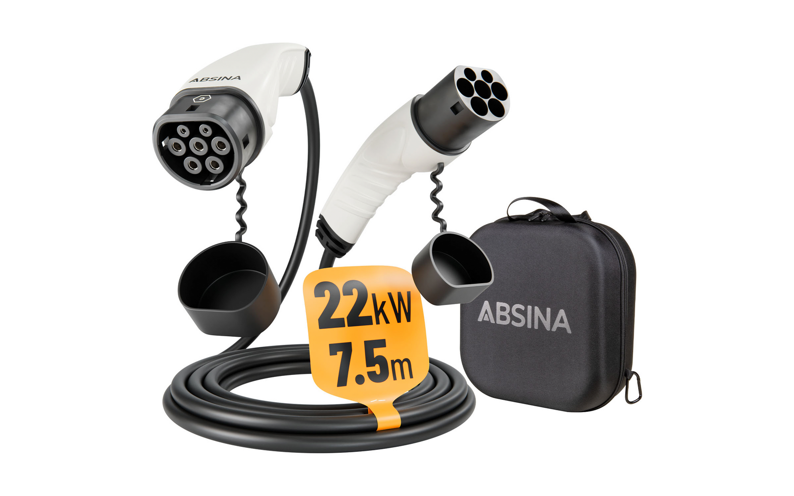 Absina Ladekabel Typ 2 Mode 3 für Elektroautos 11 kW / 16 A / 5 Meter