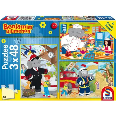Schmidt Spiele Puzzle - KinderPuzzle - Benjamin Blümchen Immer im Einsatz, 3x48 Teile