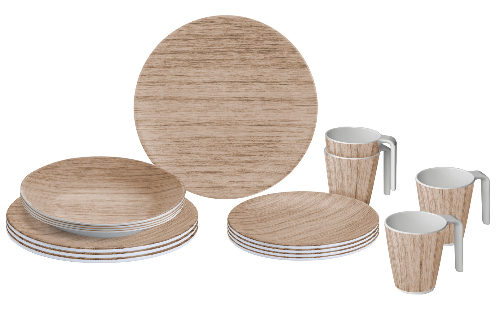 Brunner Melamine Geschirrset 16 teilig 4 Personen sequoia
