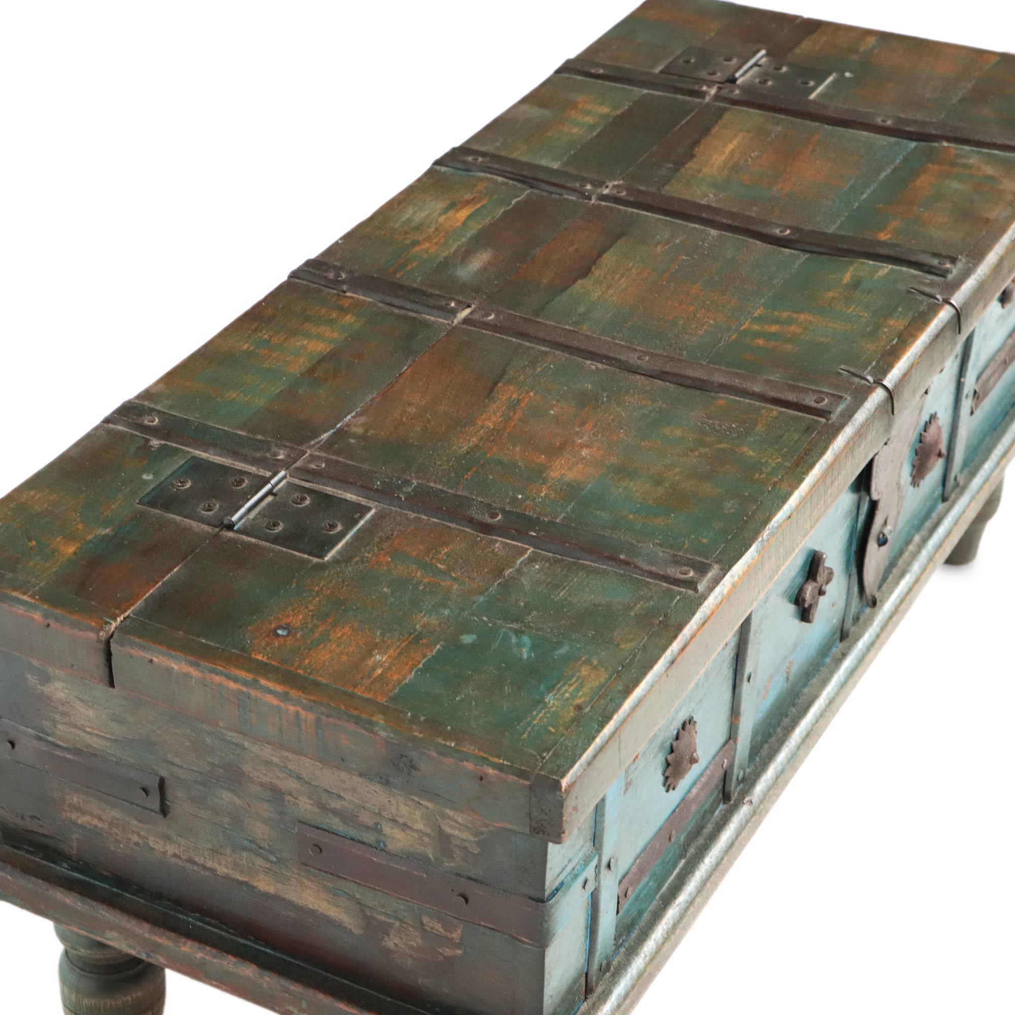 Holztruhe dunkelgrün / braun, B 86 cm, H 38 cm, L 36 cm von fischer's lagerhaus