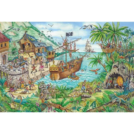 Schmidt Spiele KinderPuzzle - Piratenbucht mit Piratenflagge, 100 Teile