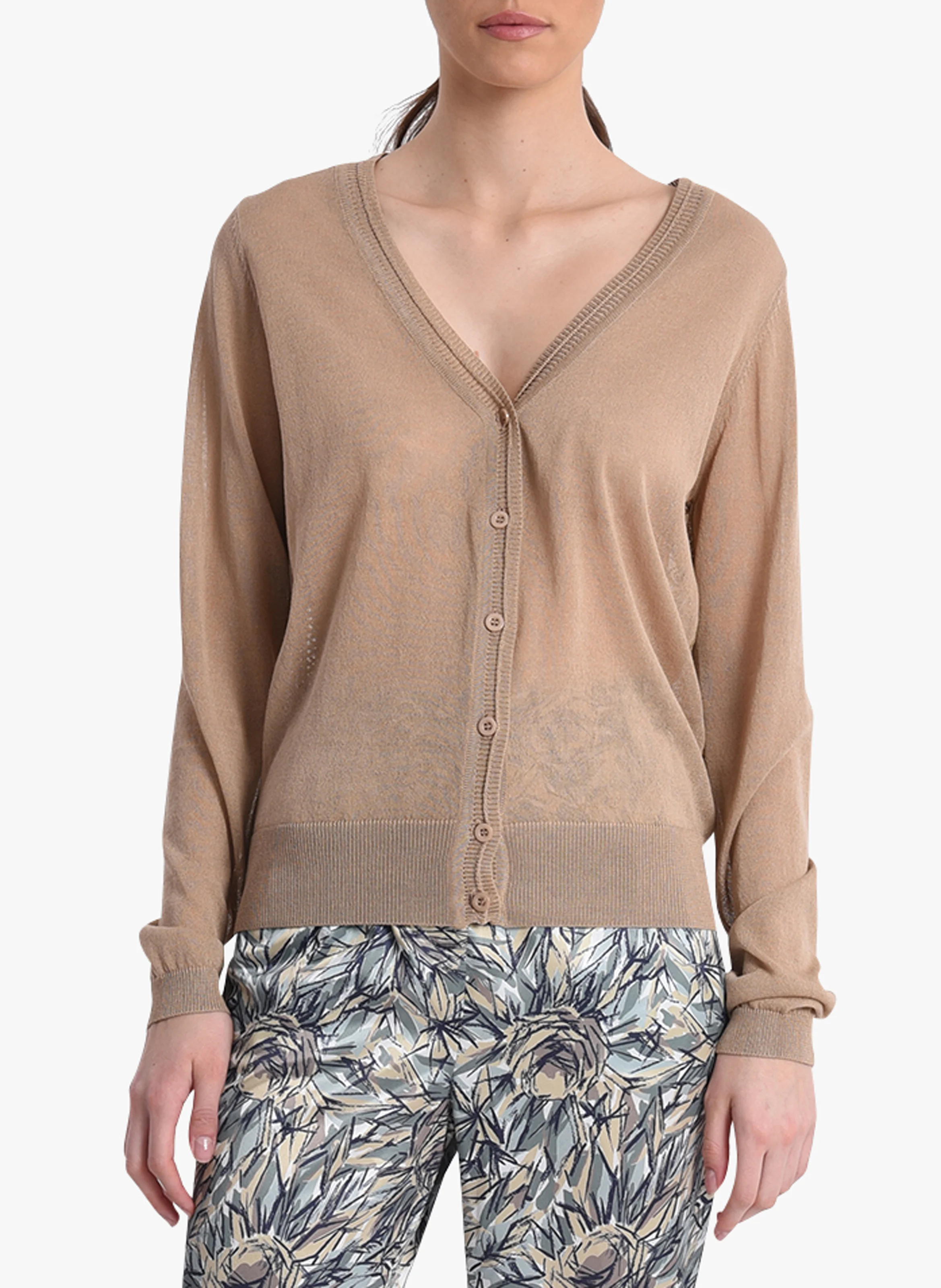 Gilet col V en viscose| Beige