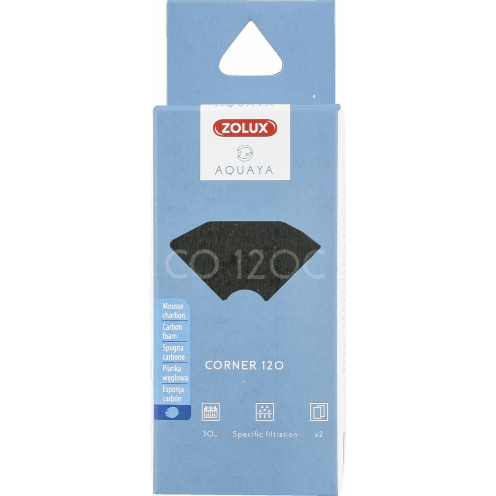 Filtre pour pompe corner 120, filtre co 120 c mousse charbon x 2. Pour aqua