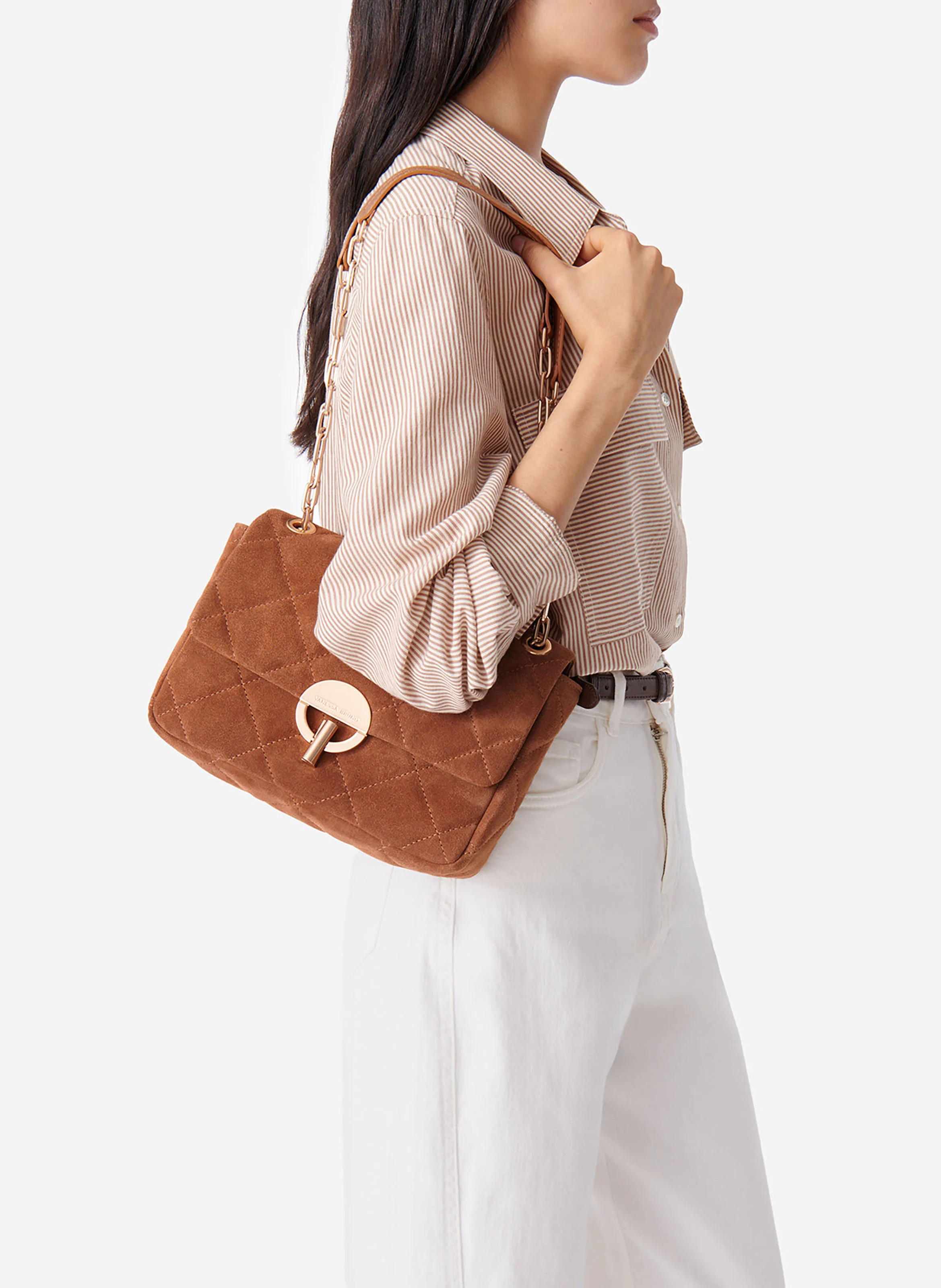 MOON MM - Sac bandoulière en suède | Marron