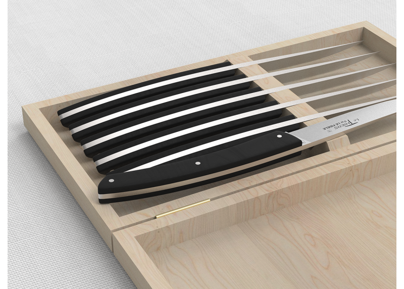 Service de 6 couteaux de table LE THIERS® avec un manche en bois d'ébène et lame en acier inoxydable