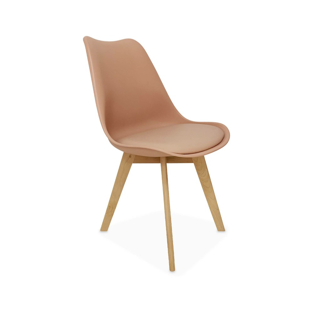 Lot de 4 chaises scandinaves. Pieds bois de hêtre. Chaises 1 place. Vieux rose