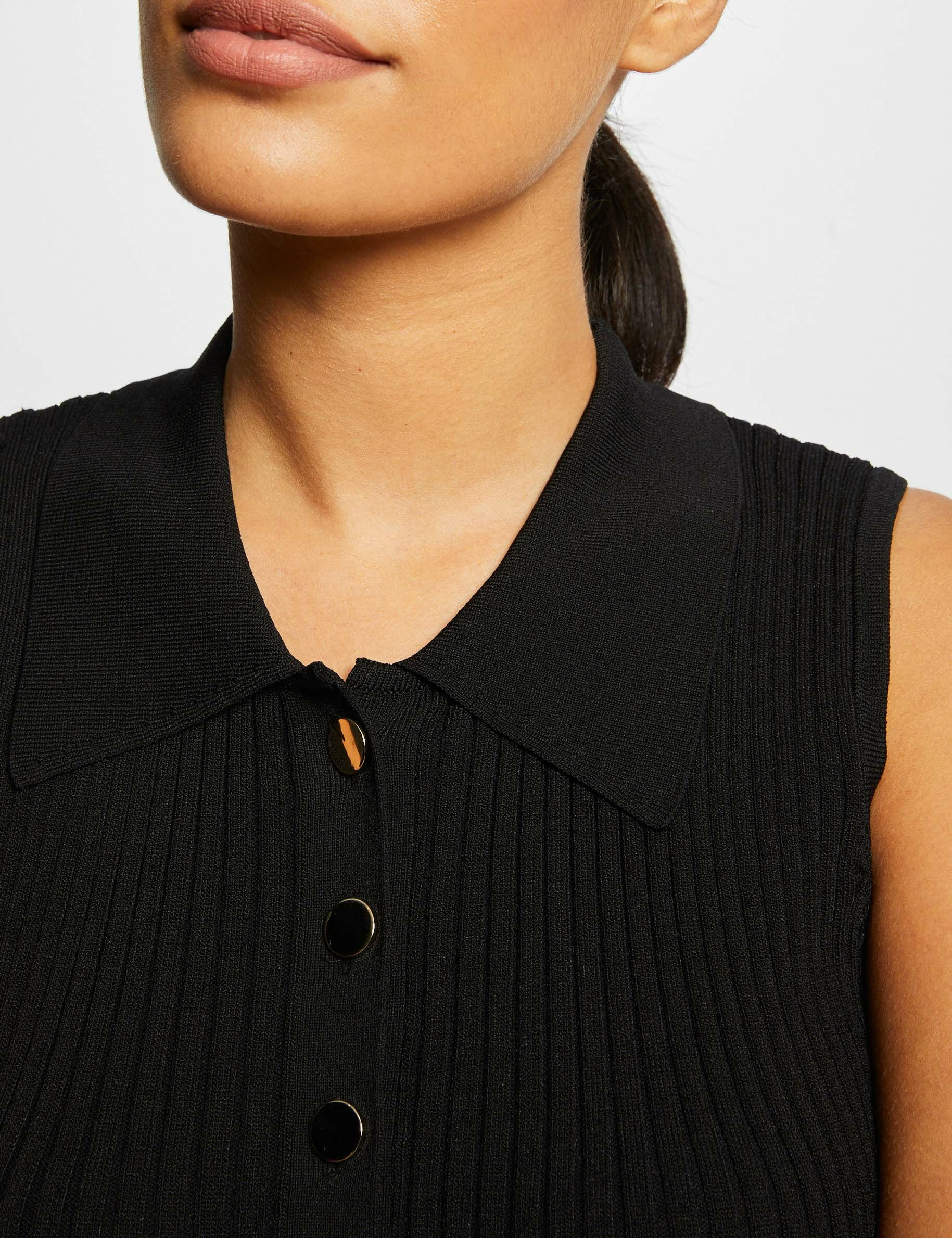 Pull débardeur sans manches col polo noir femme - noir