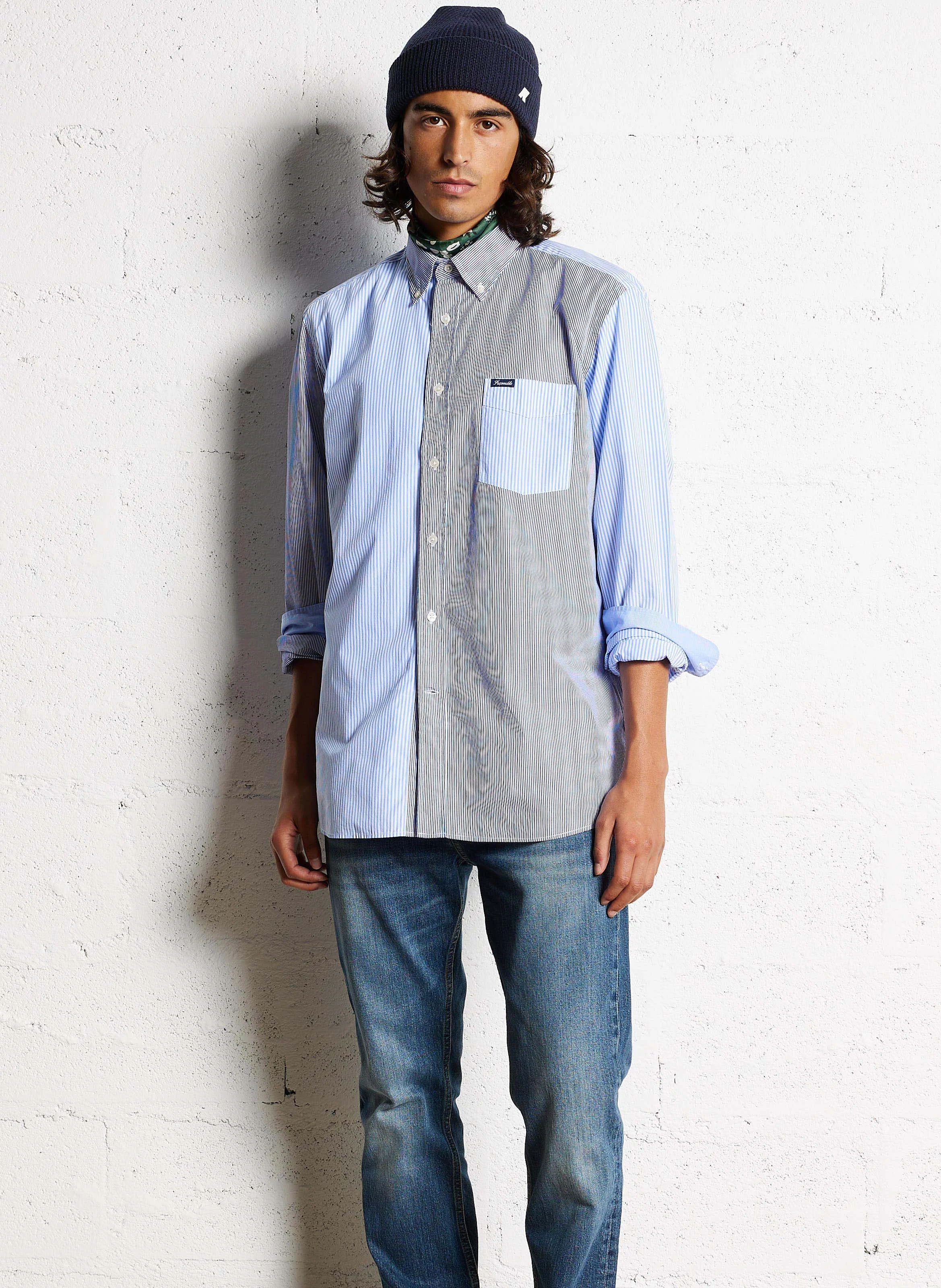 Chemise col classique rayée en coton | Multicolore