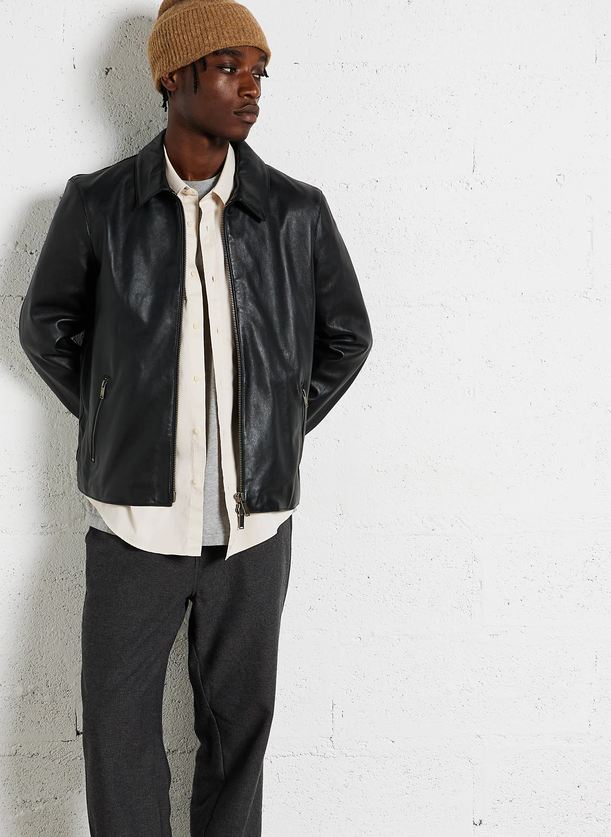 TROOPER - Blouson court en cuir d'agneau | Noir