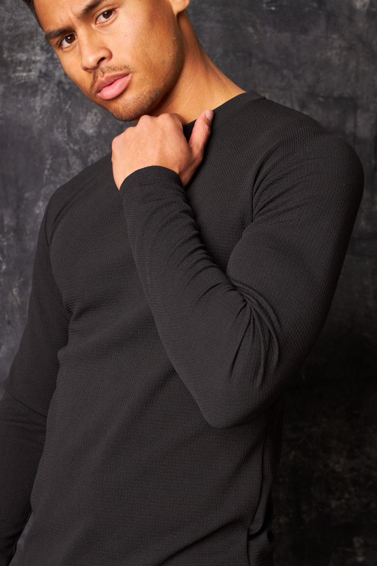 T-shirt manches longues texturé noir