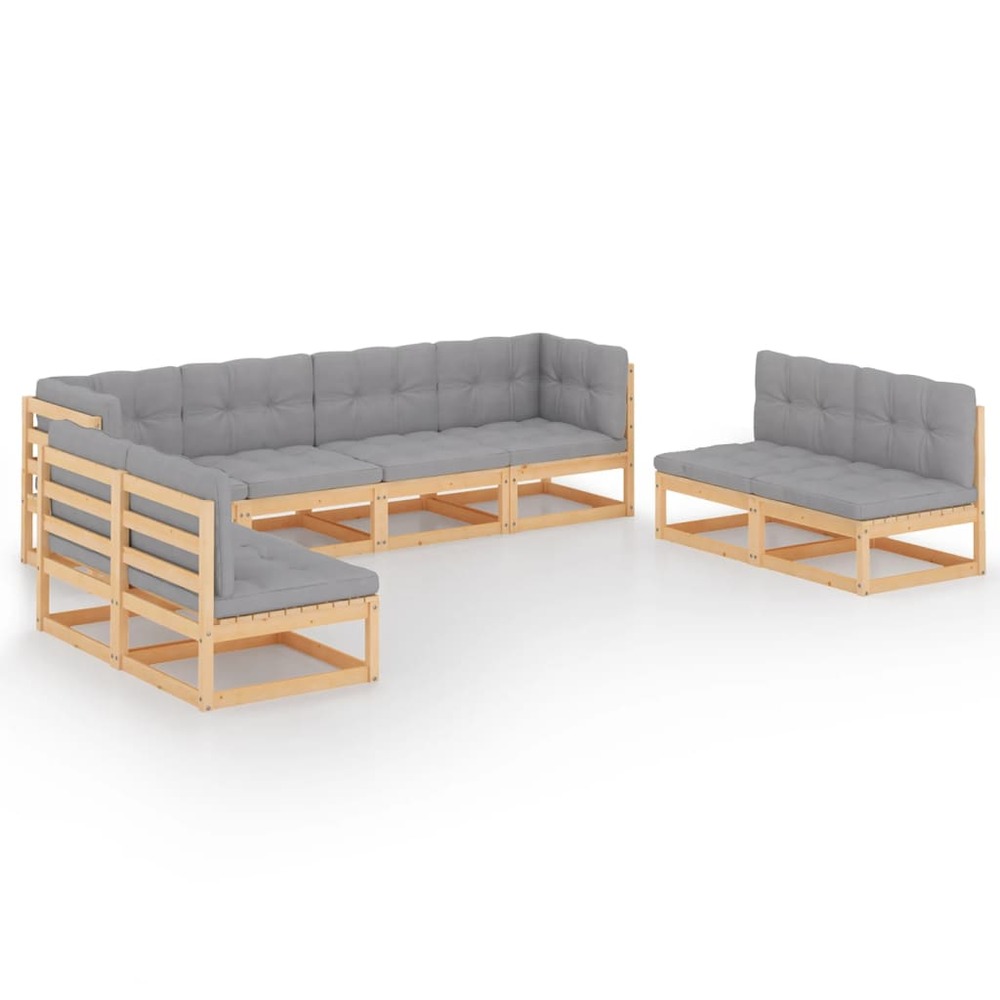 Salon de jardin meuble d'extérieur ensemble de mobilier 8 pièces avec coussins bois de pin massif