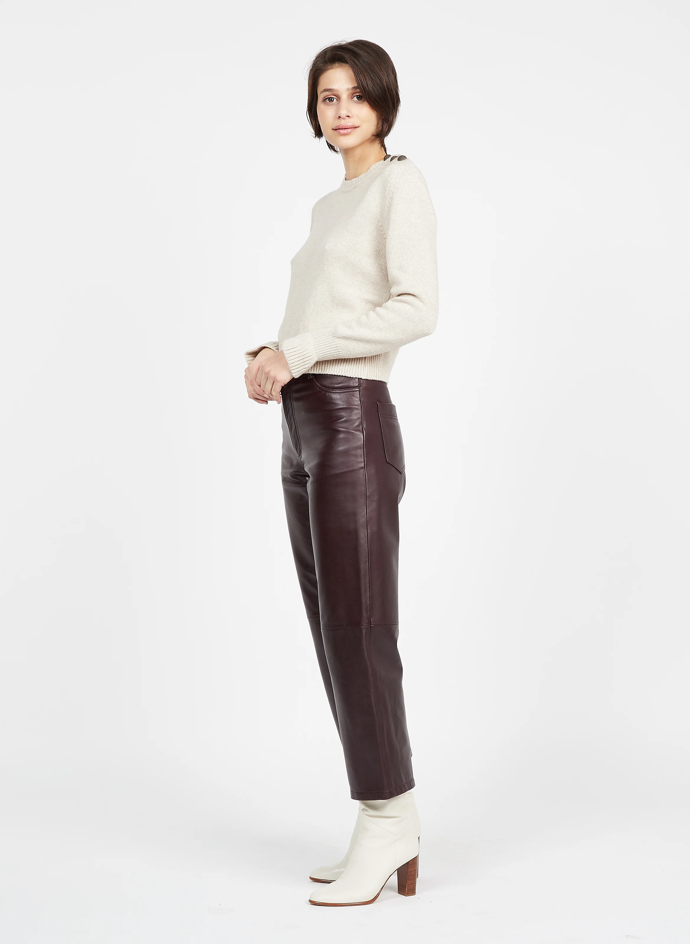 ARISTIDE - Pull col rond en laine mélangée| Beige