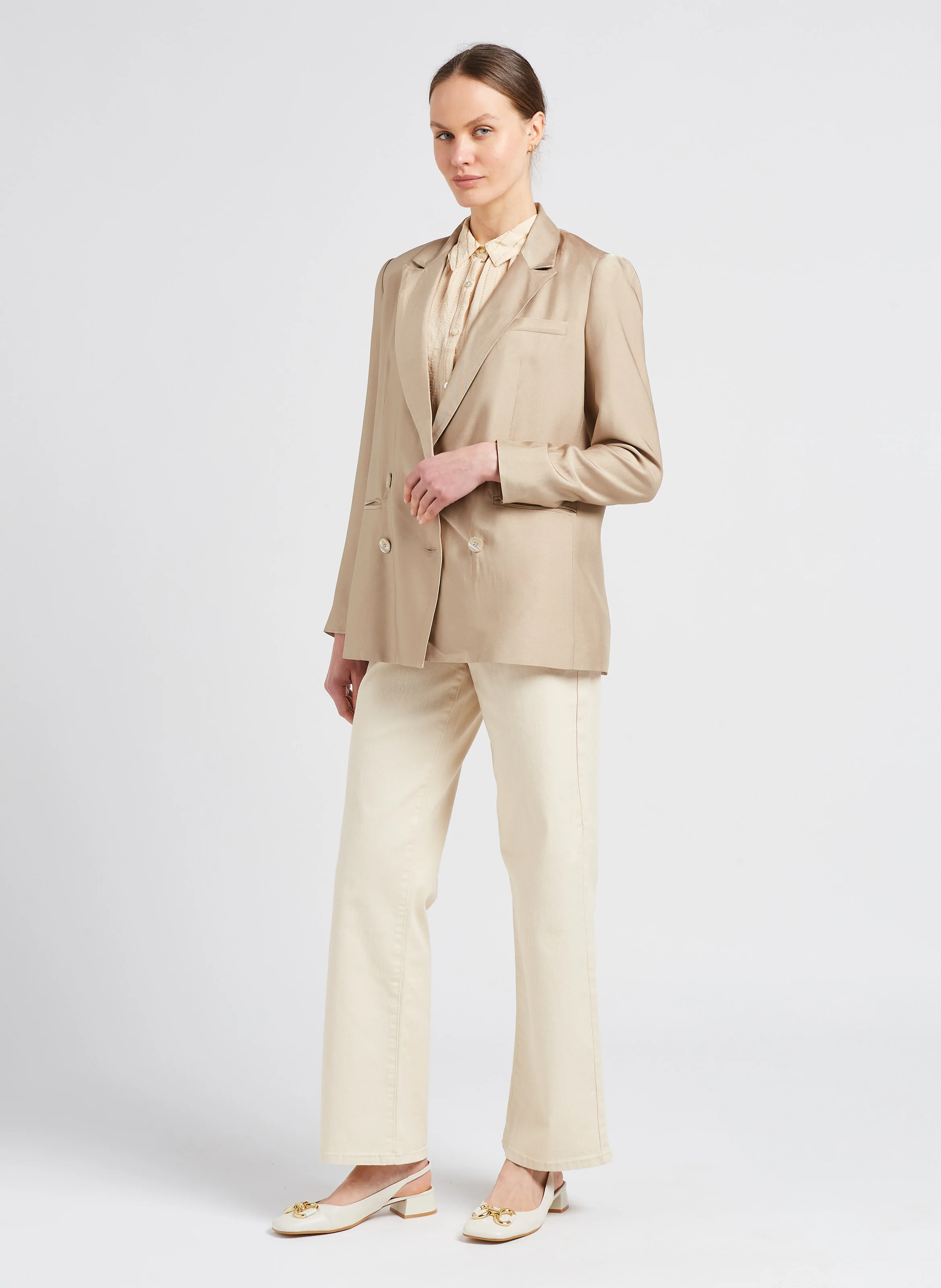 MARINA - Jean large en coton| Beige