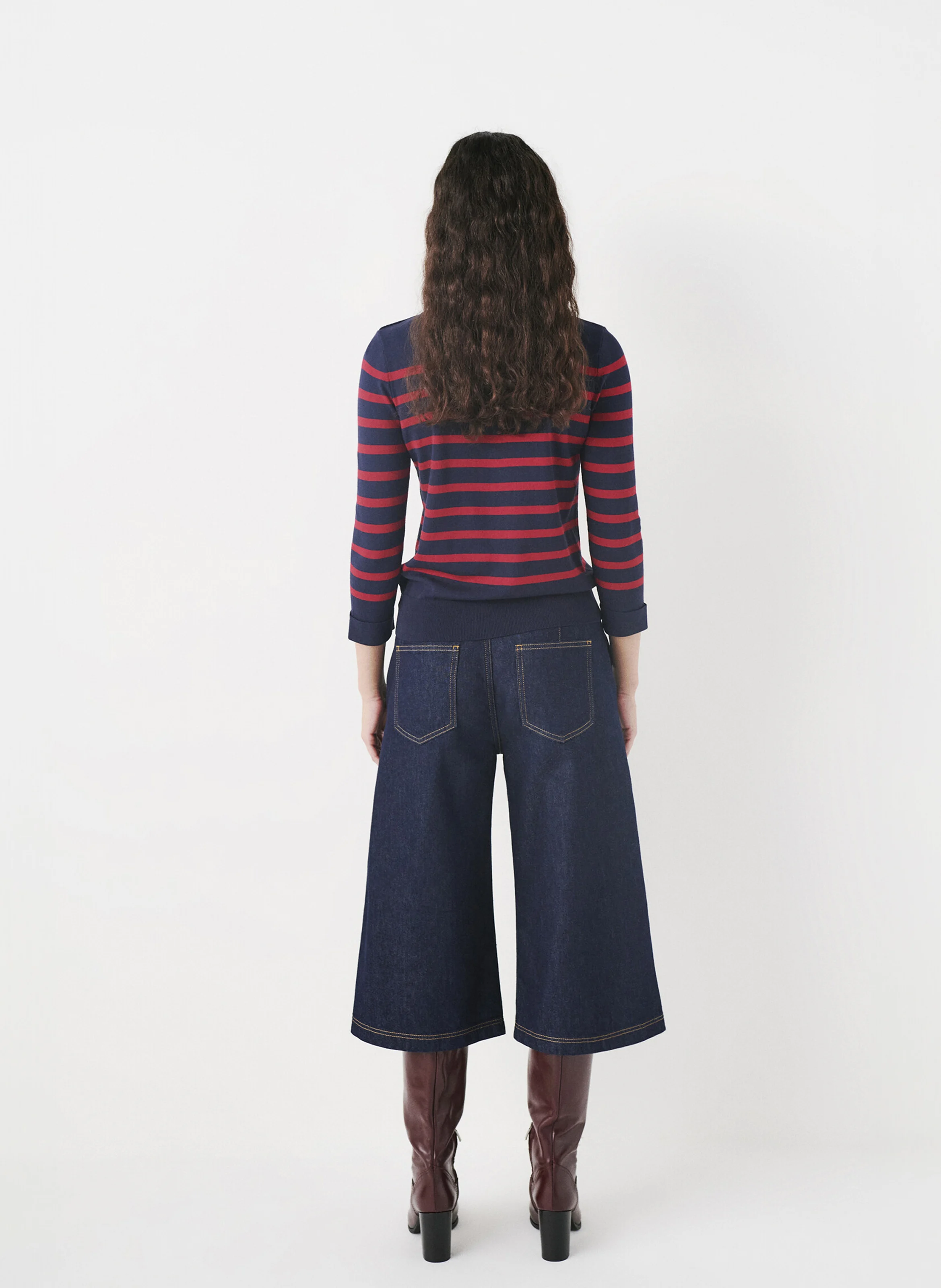 MJULIETTE - Pull droit col rond rayé en maille mélangée | Rouge
