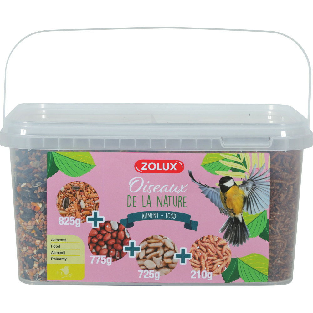 Mix premium 4 variétés graines et vers de farine, seau de 2.5 kg pour oise