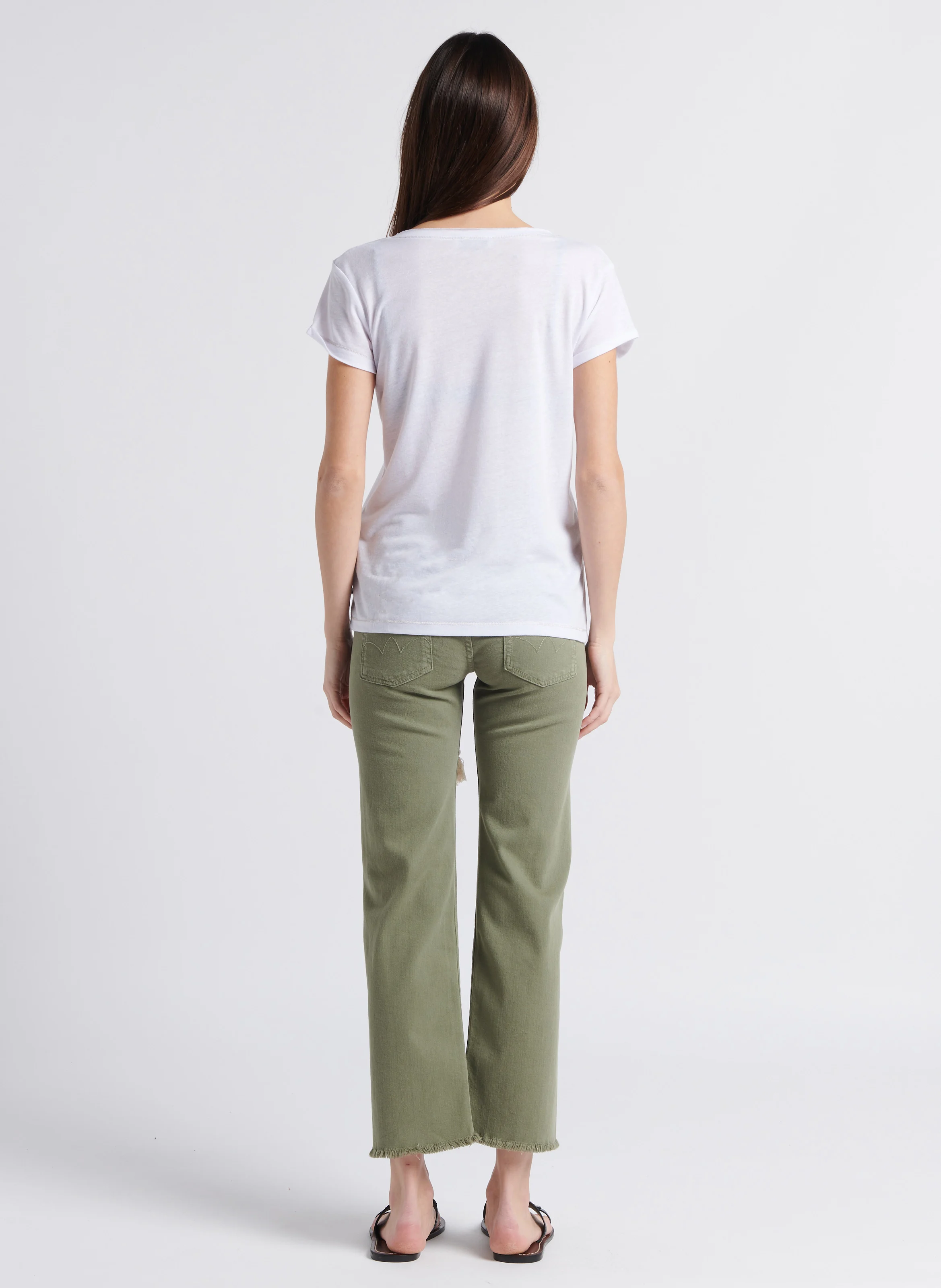 Tee-shirt droit col V sérigraphié en lin | Blanc