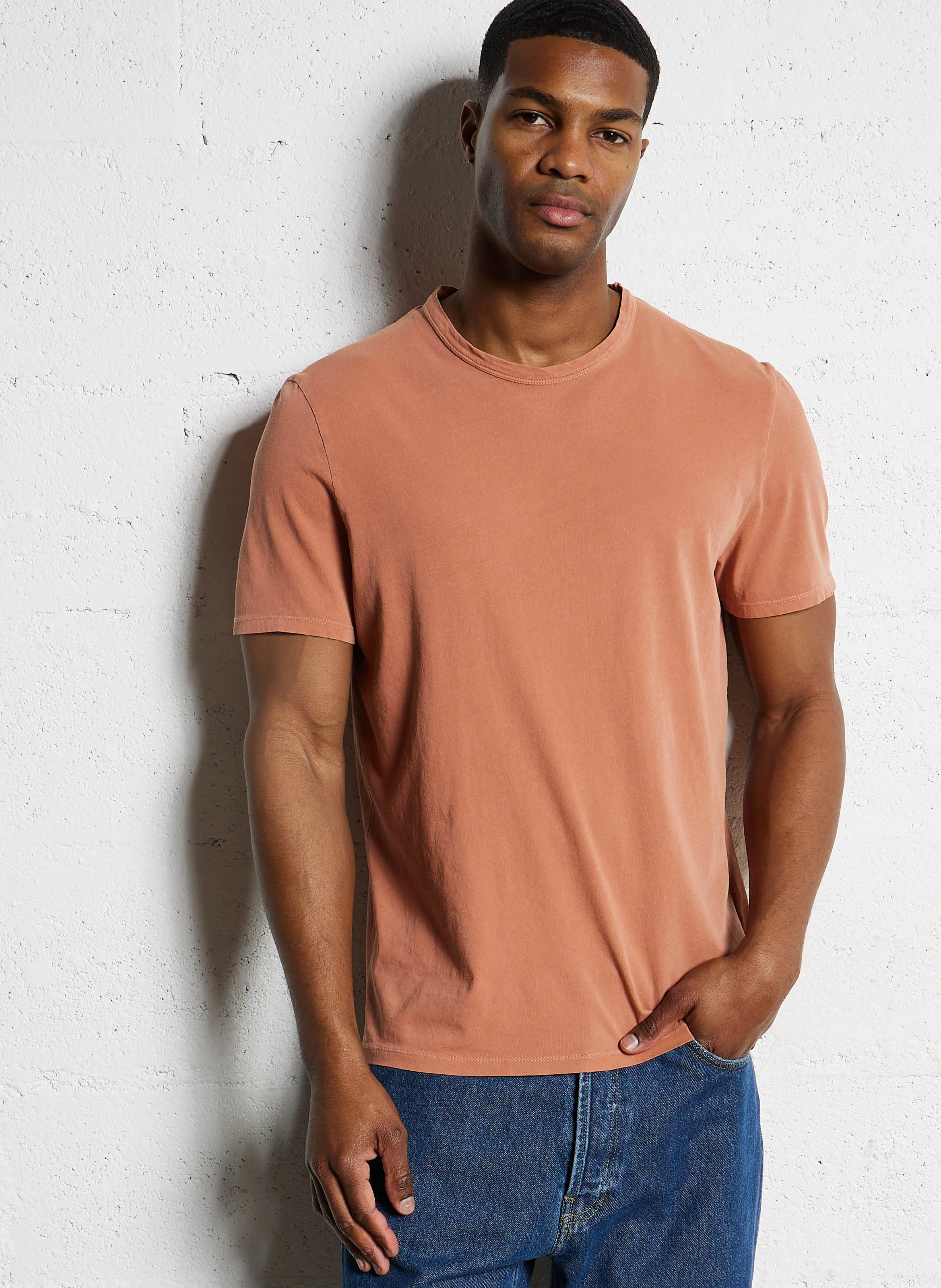 DEVON - Tee-shirt col rond droit en coton | Orange