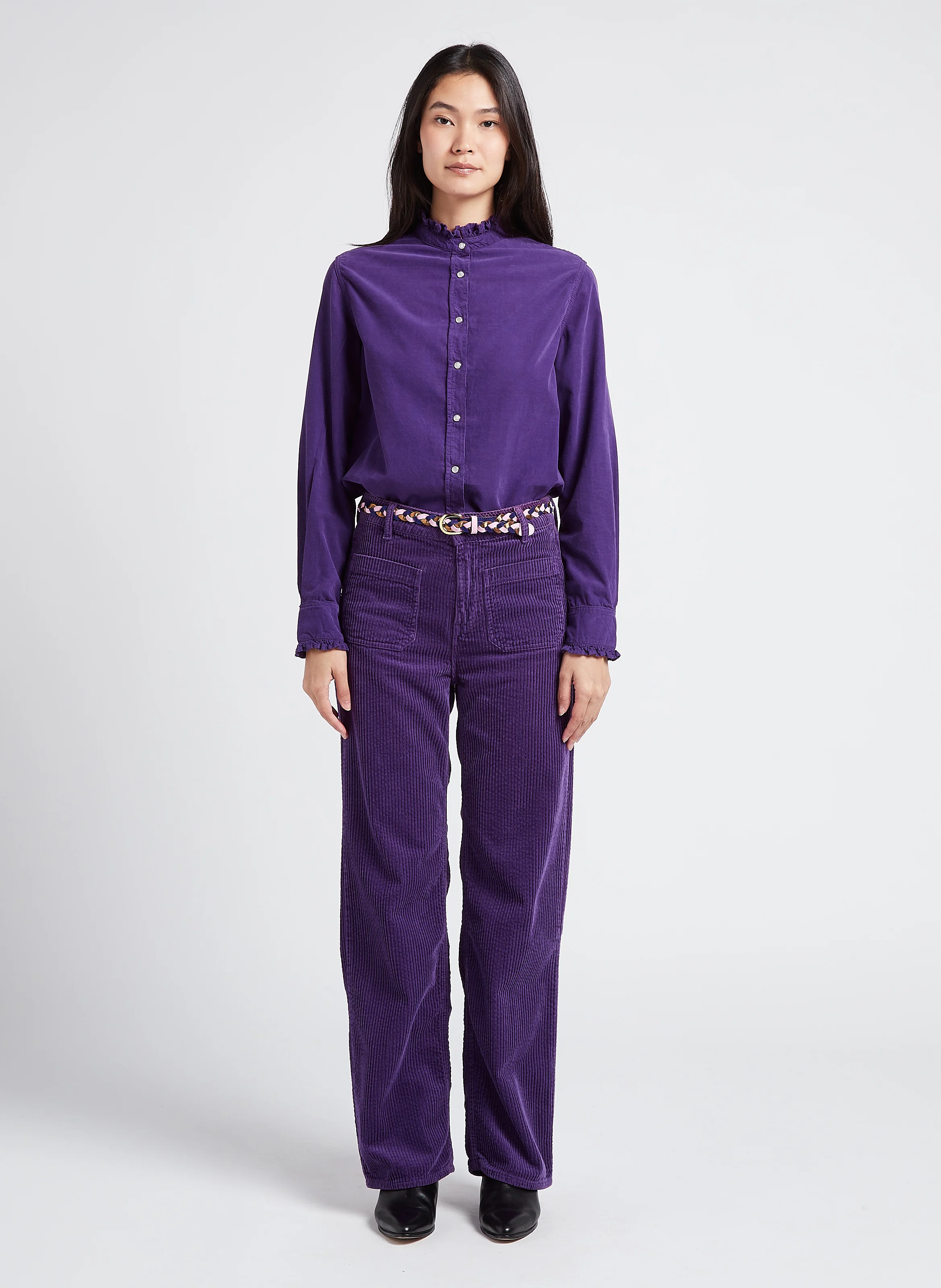 GABY - Chemise col victorien en velours de coton côtelé| Violet