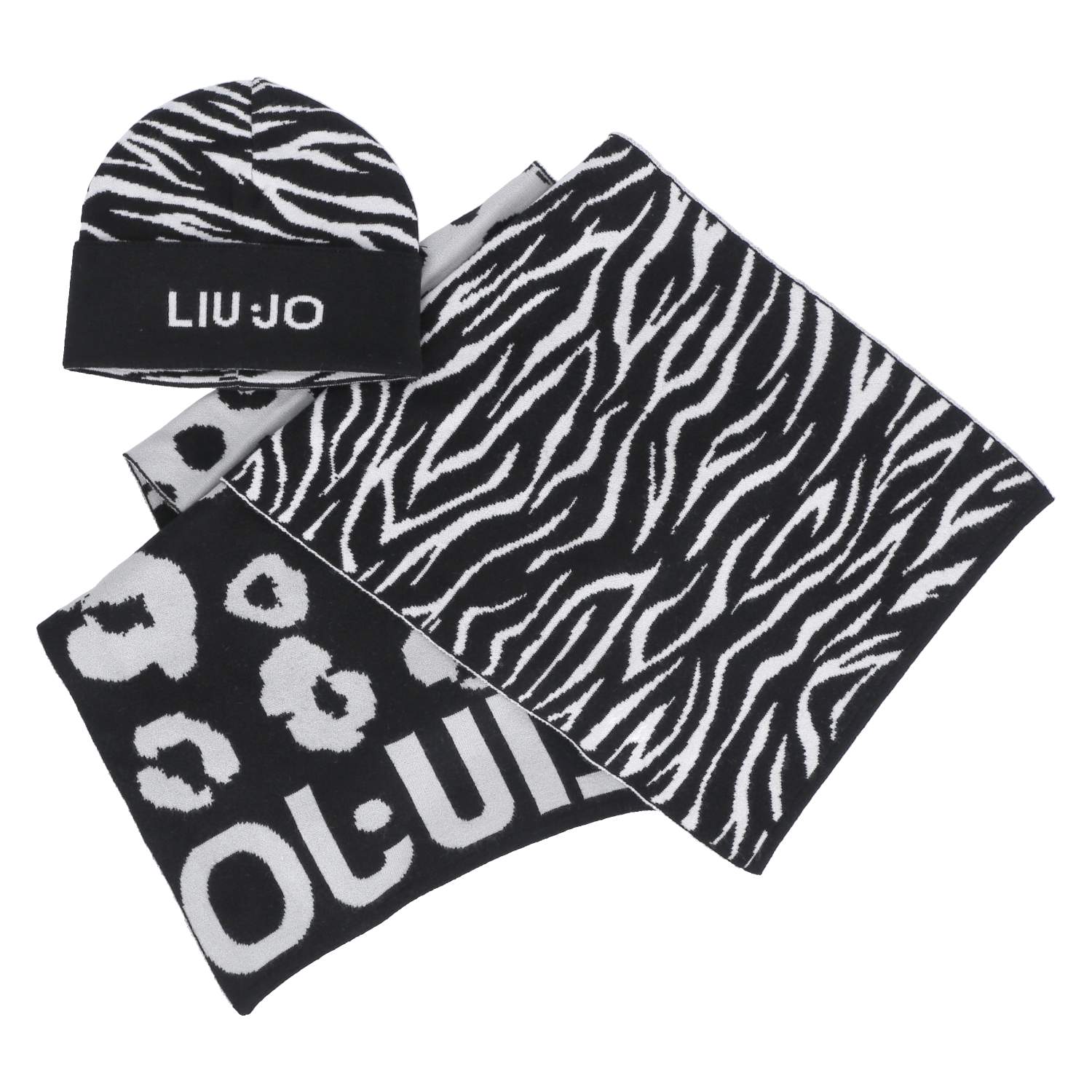 LIU JO SET SCIARPA BEANIE - monogram on black