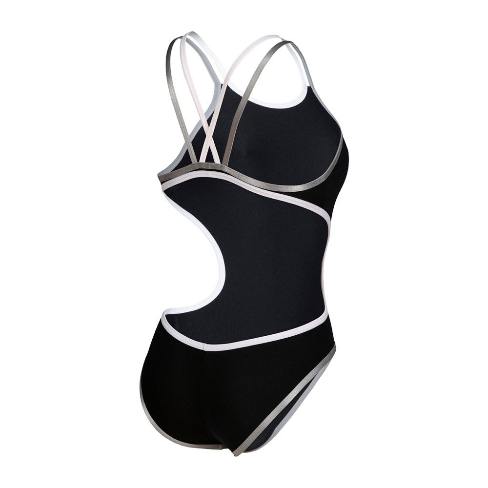 Arena ONE DOUBLE CROSS BACK - Maillot de bain 1 pièce Femme black/white/silver