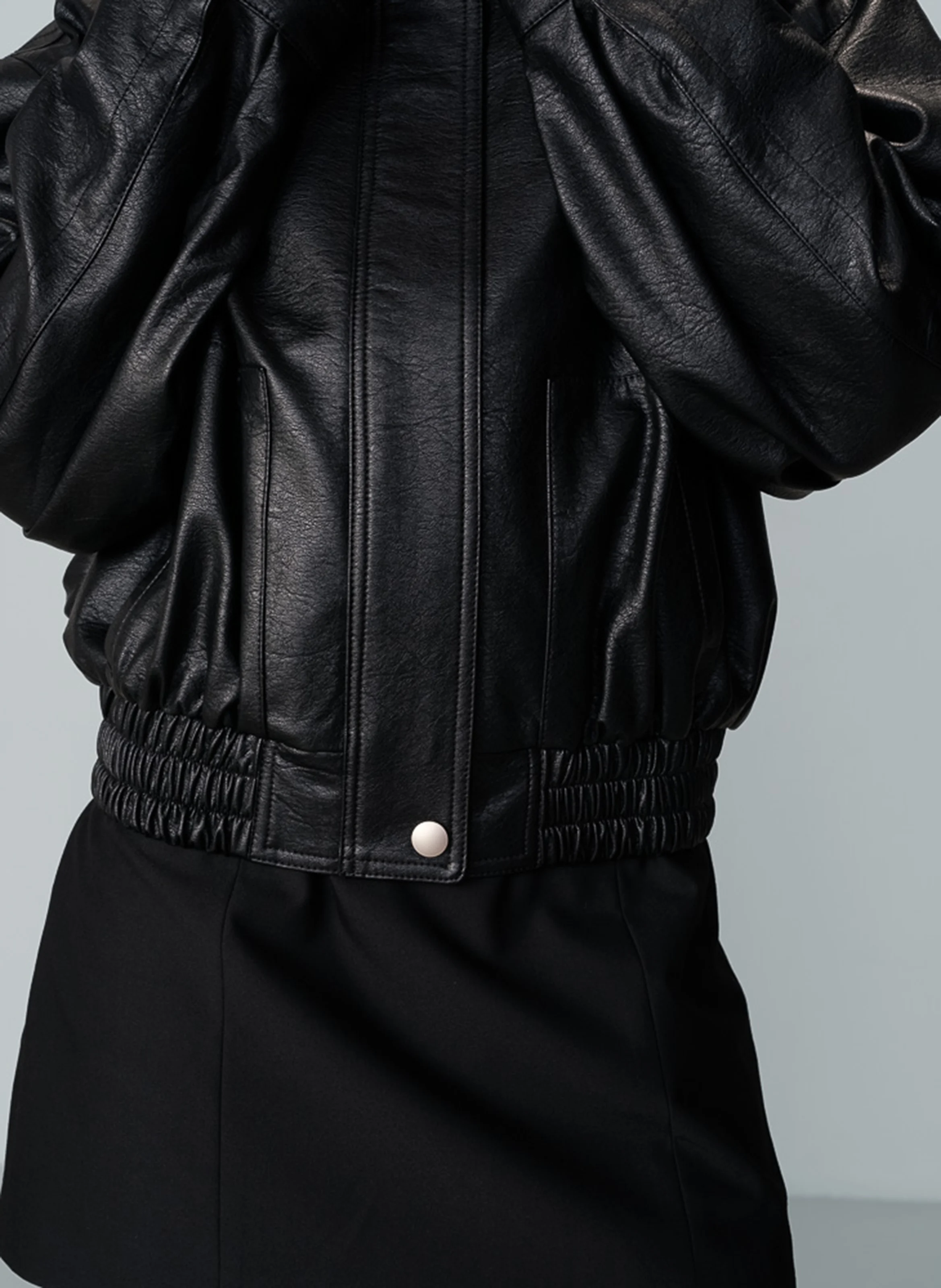 NELLY - Blouse bombardier ample effet cuir| Noir