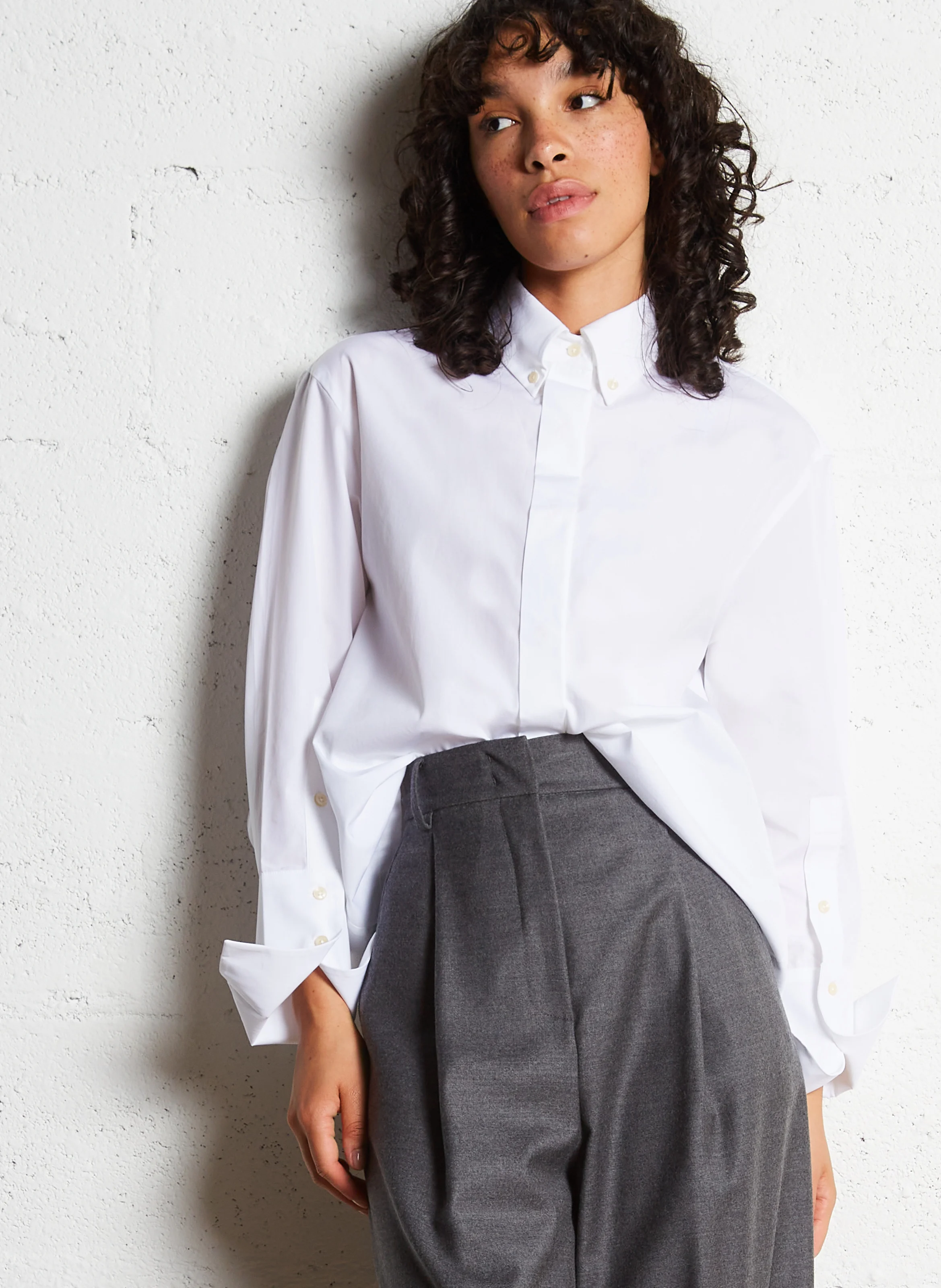 LOREDANA - Chemise col classique ample en coton | Blanc