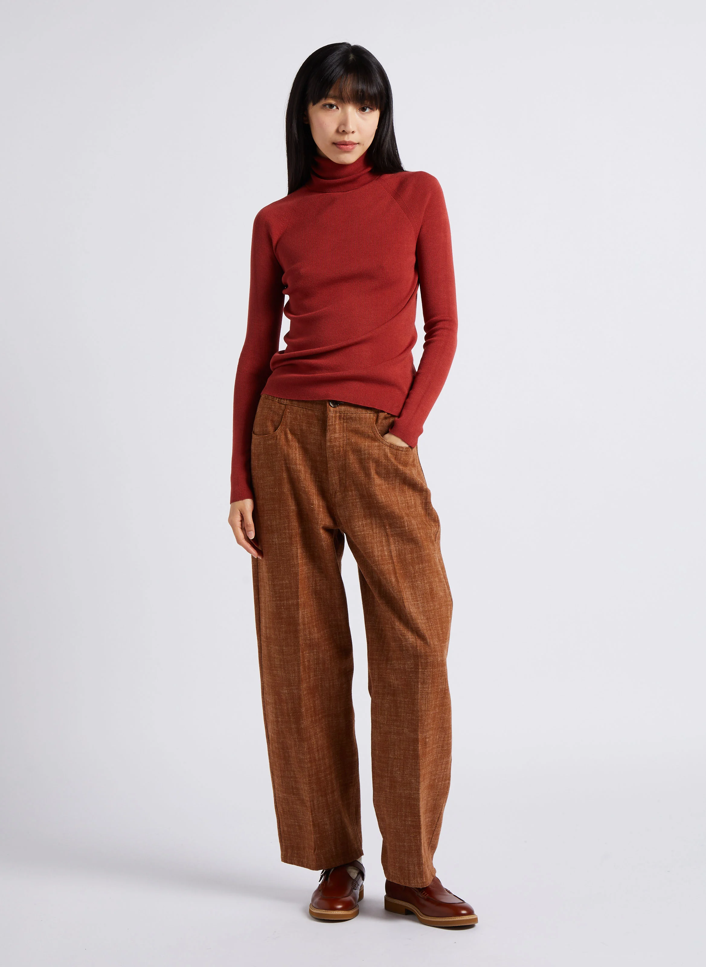CORTINA - Pantalon large en coton | Marron