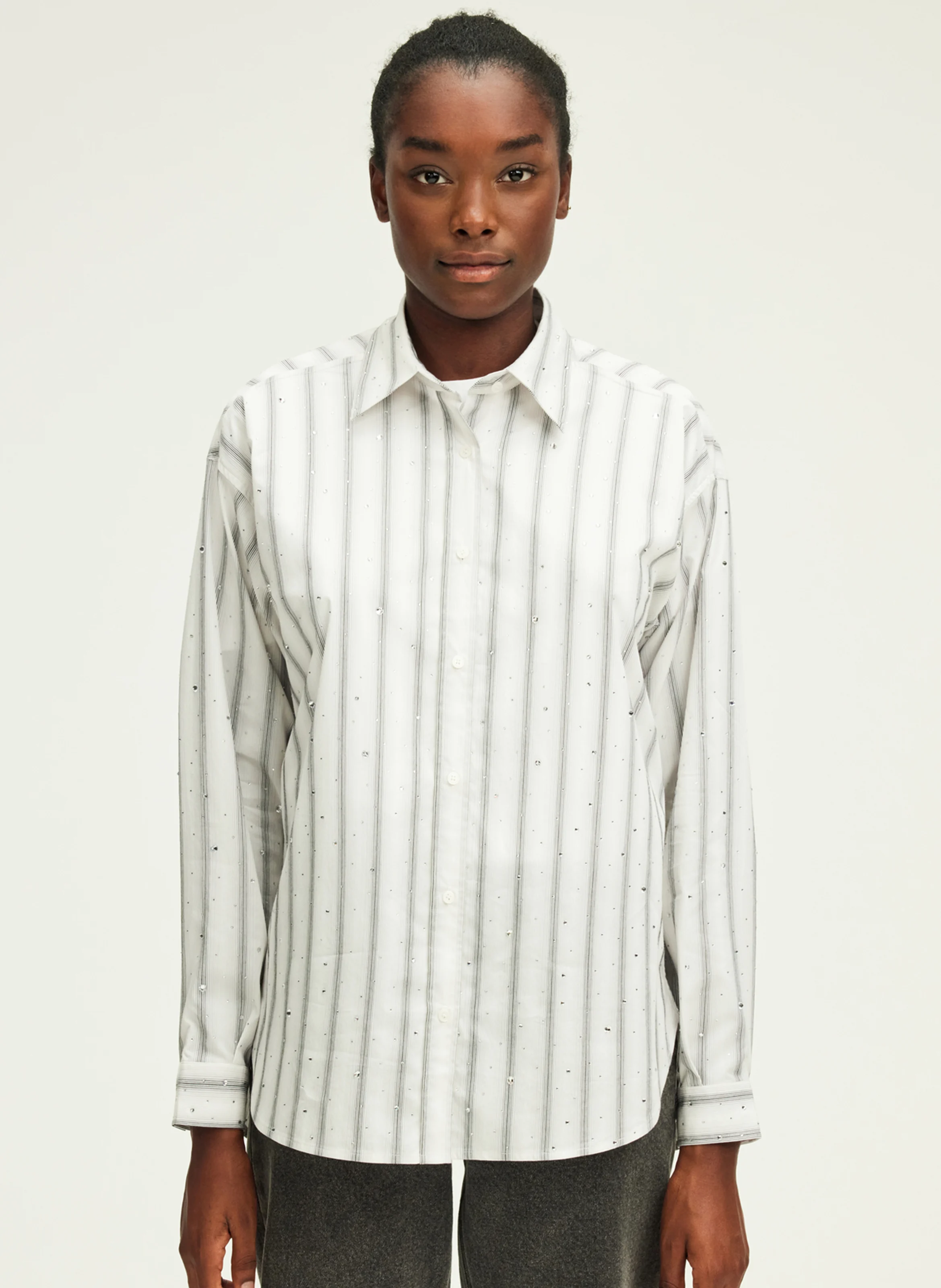 BENOITE - Chemise rayée à strass en coton mélangé | Gris