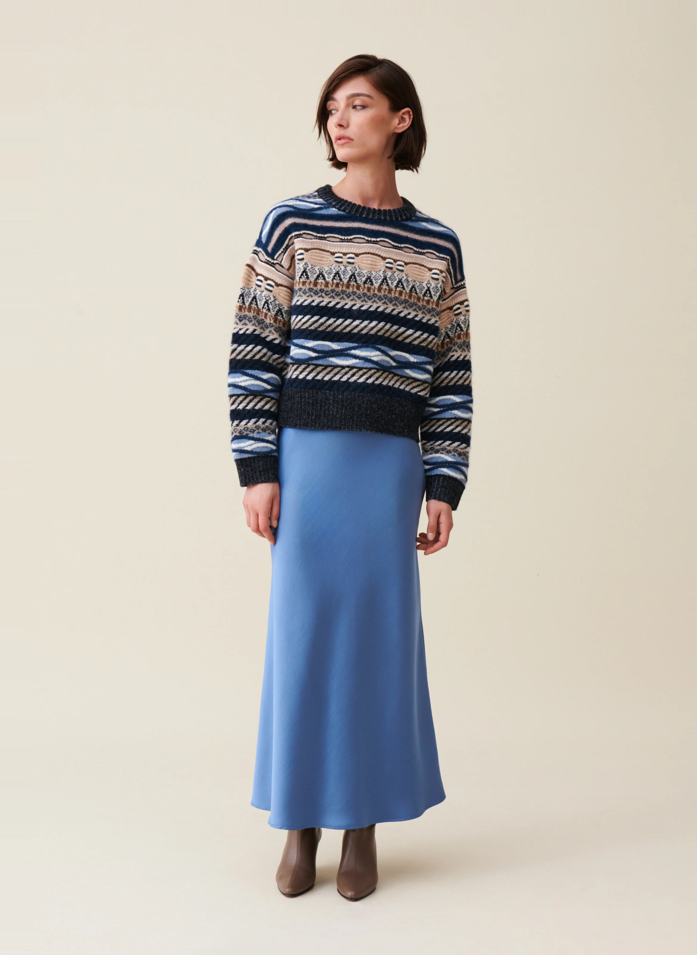 Pull court rayé en laine mélangée | Multicolore