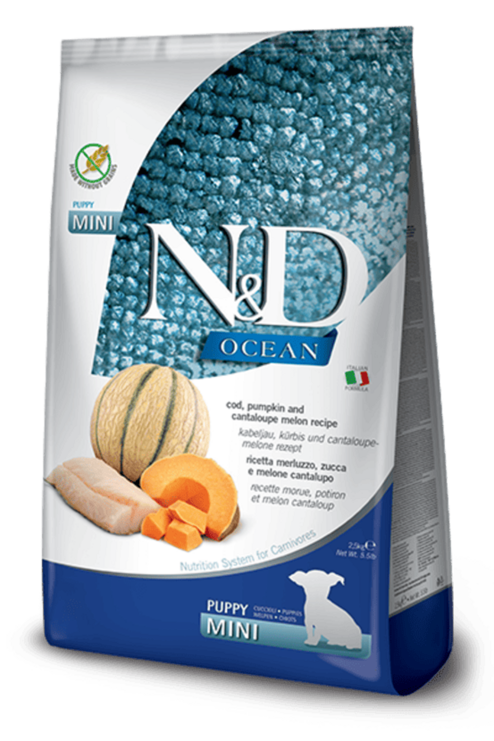 Croquettes n&d ocean potiron morue & melon chiot mini 2,5 kg