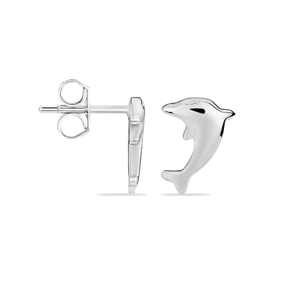 Boucles D'oreilles Puces Dauphinos Argent Blanc
