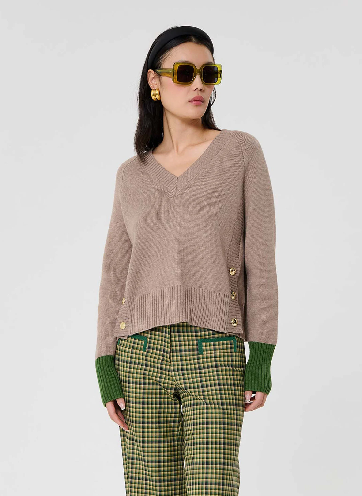 PROMESSE - Pull ample boutonné en maille| Marron