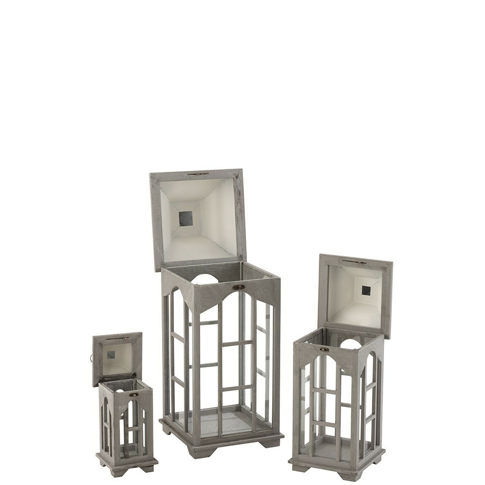 Set de 3 lanterne bois de sapin gris