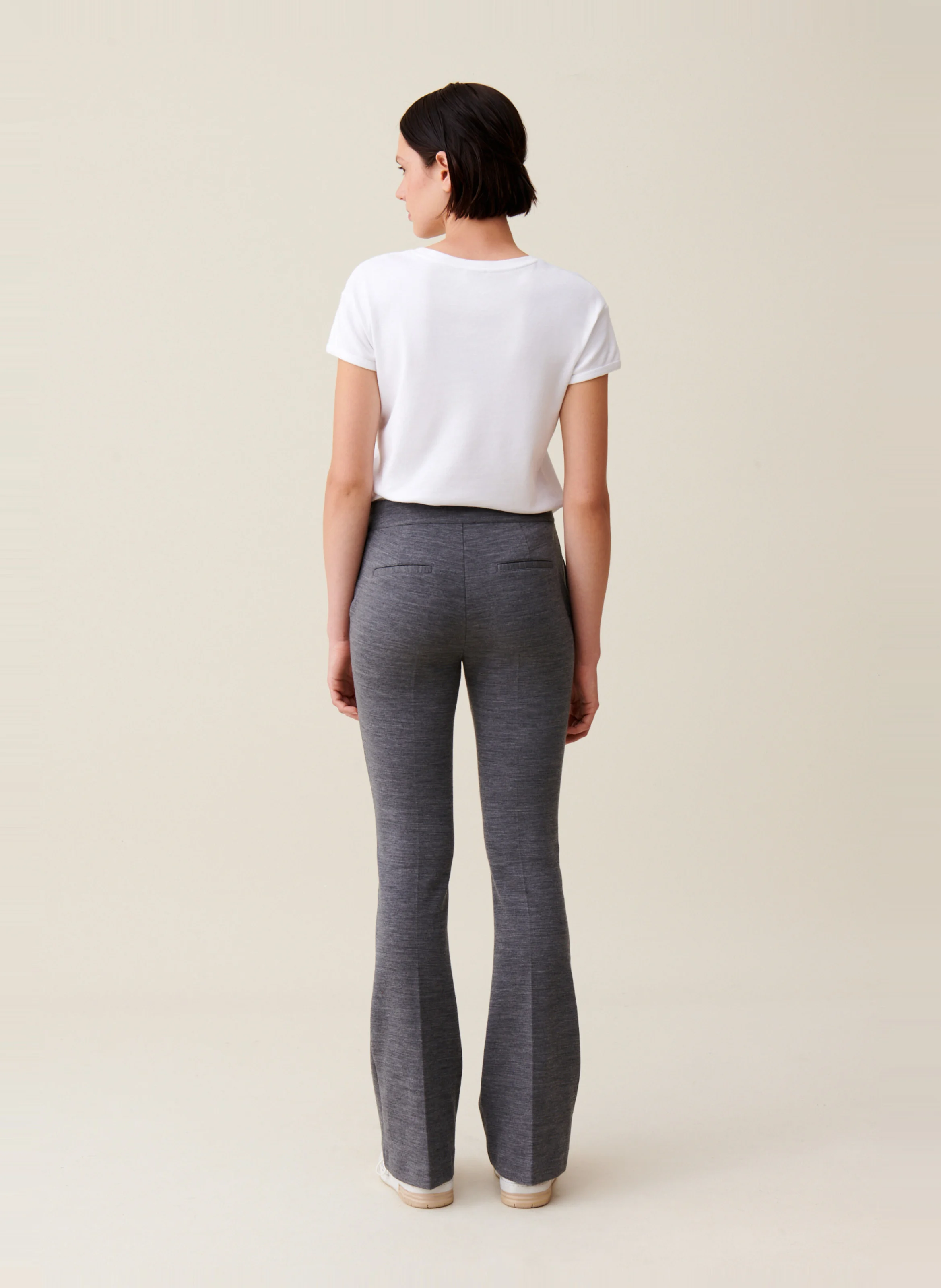 Pantalon flare en coton et laine | Gris