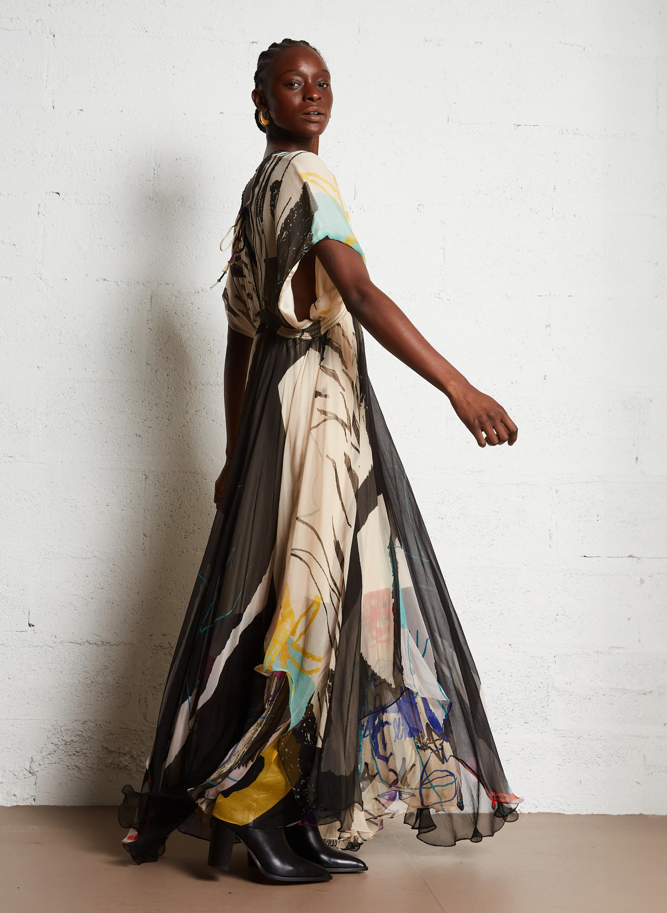 MICASSO - Robe longue imprimée fluide | Multicolore