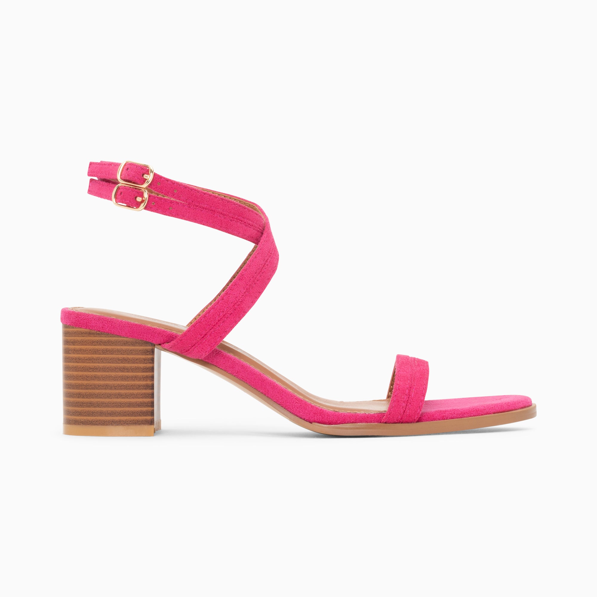 Sandales à talon, Compensées-Sandales à talon Bella fuchsia à doubles brides