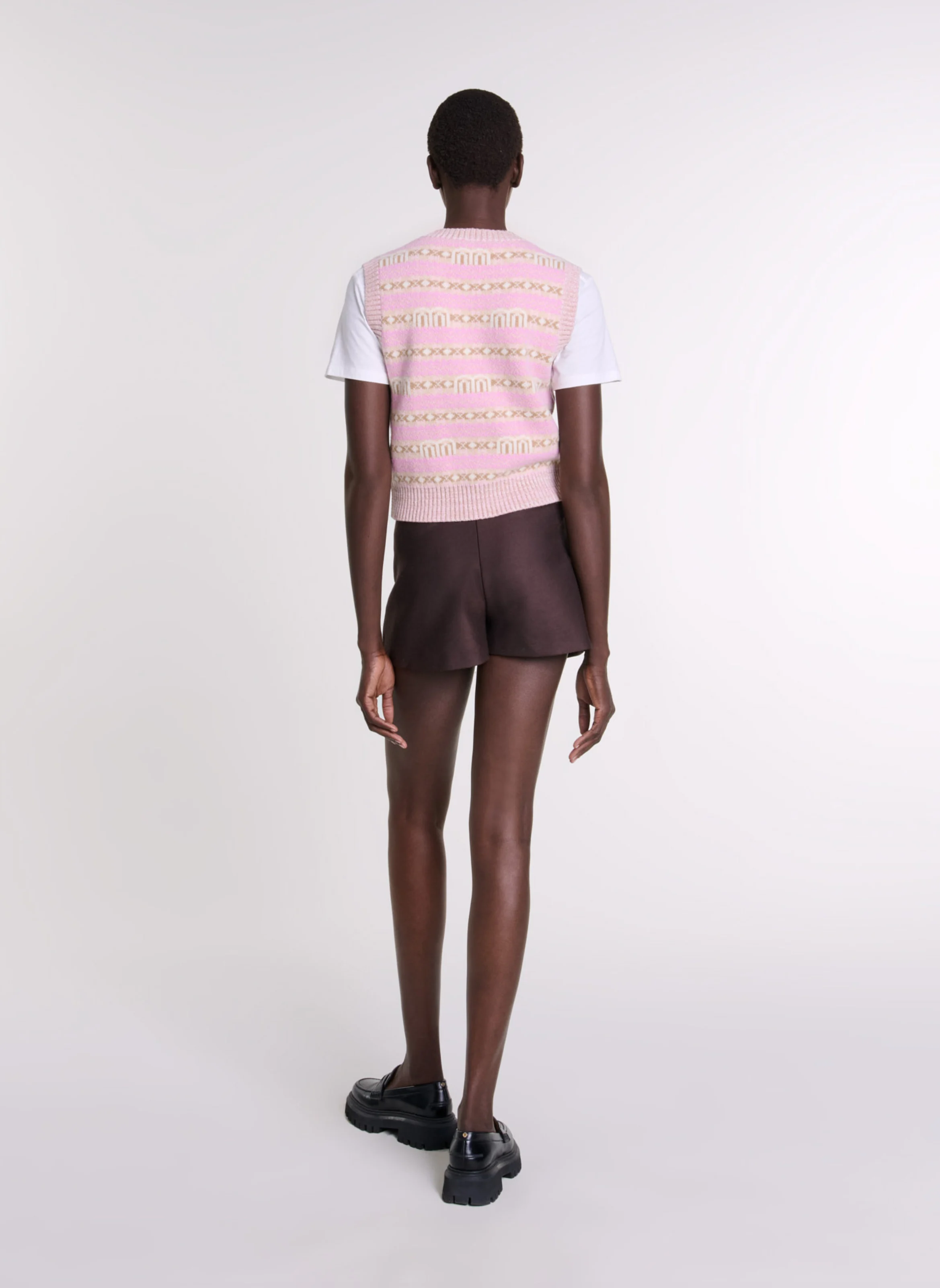 Pull col V jacquard en laine mélangée | Multicolore