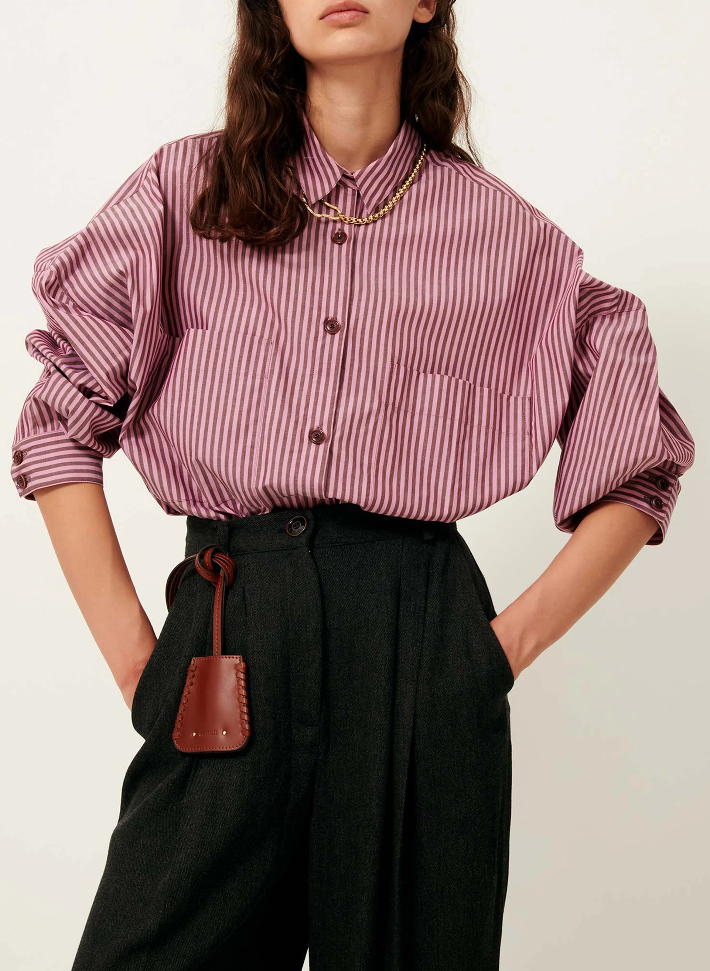 FONTANIA - Chemise ample rayée en coton| Rose
