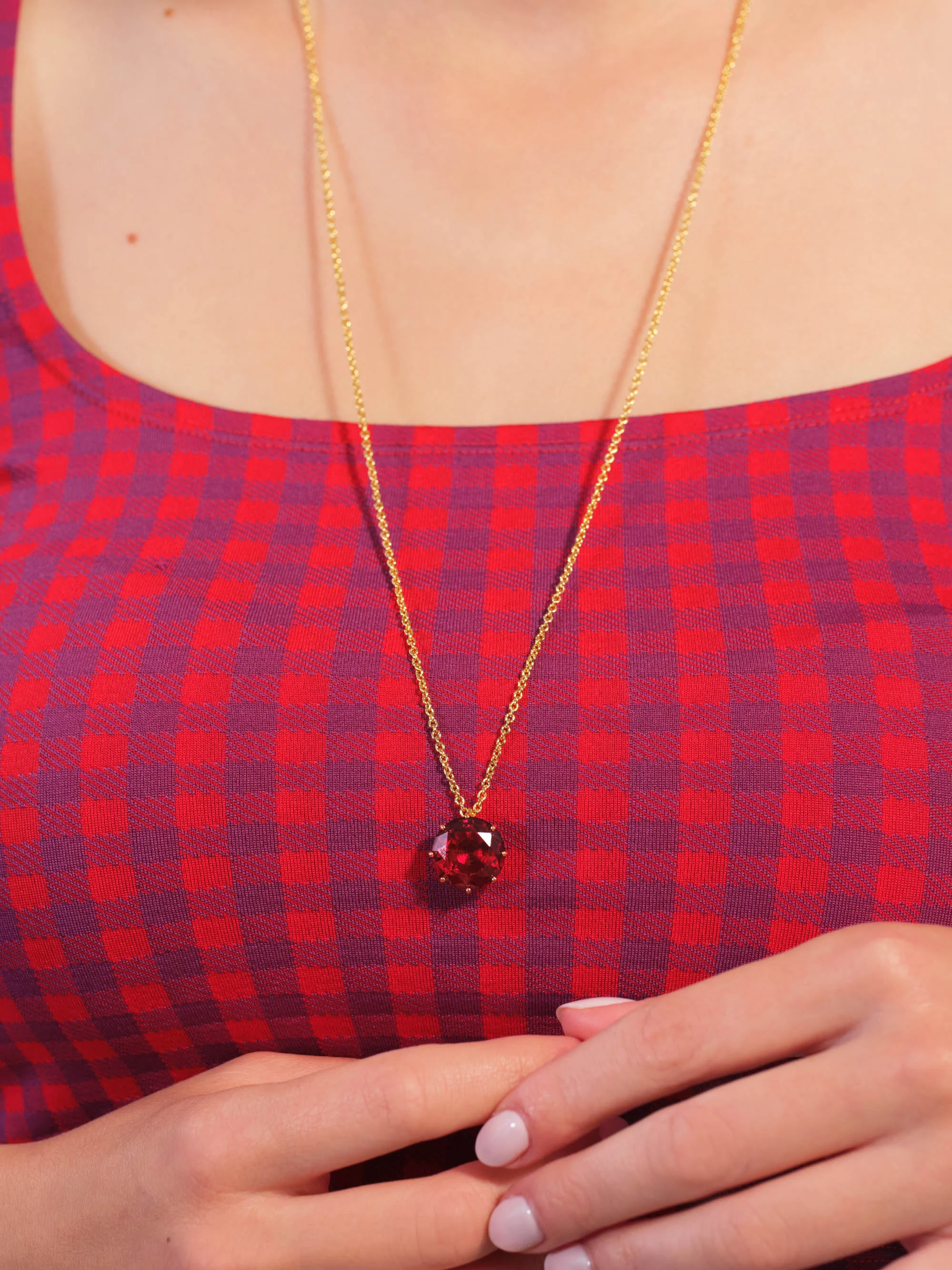 Collier sautoir pierre ronde la diamantinegrenat | Rouge