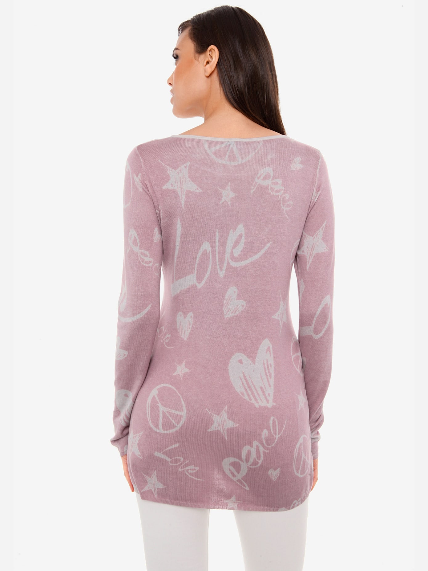 Pull imprimé superbe imprimé graphique avec cœur en rivets