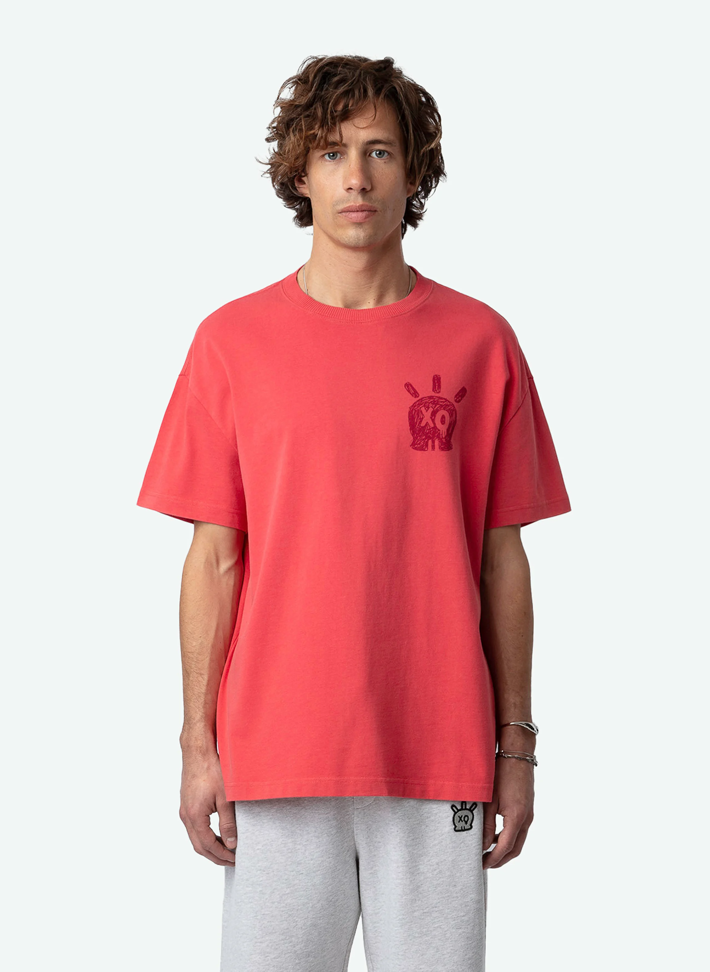 TEDDY - Tee-shirt col rond droit en coton | Rouge