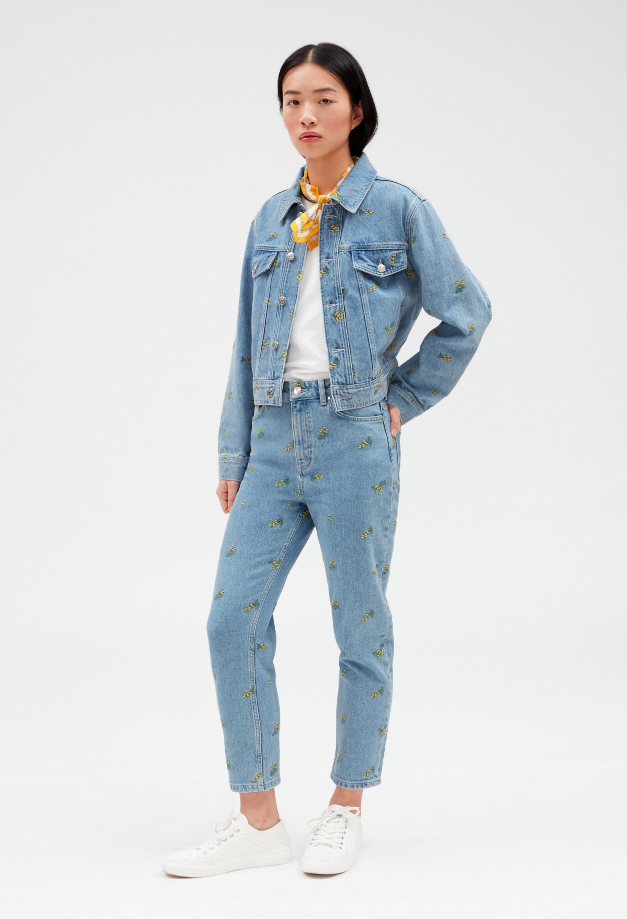 Veste jean broderies mimosa
