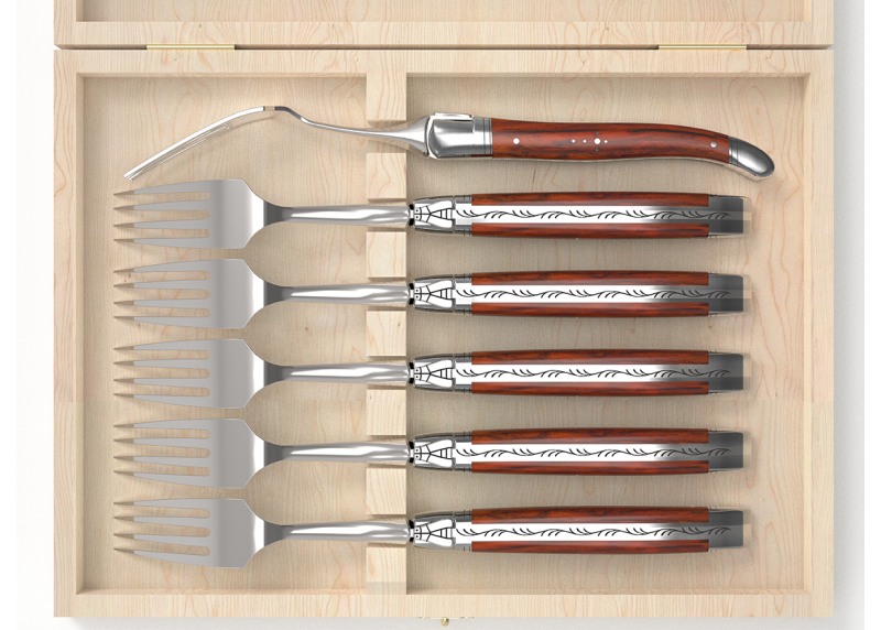 Service de 6 fourchettes Laguiole avec un manche en bois de cocobolo et mitres en acier inoxydable